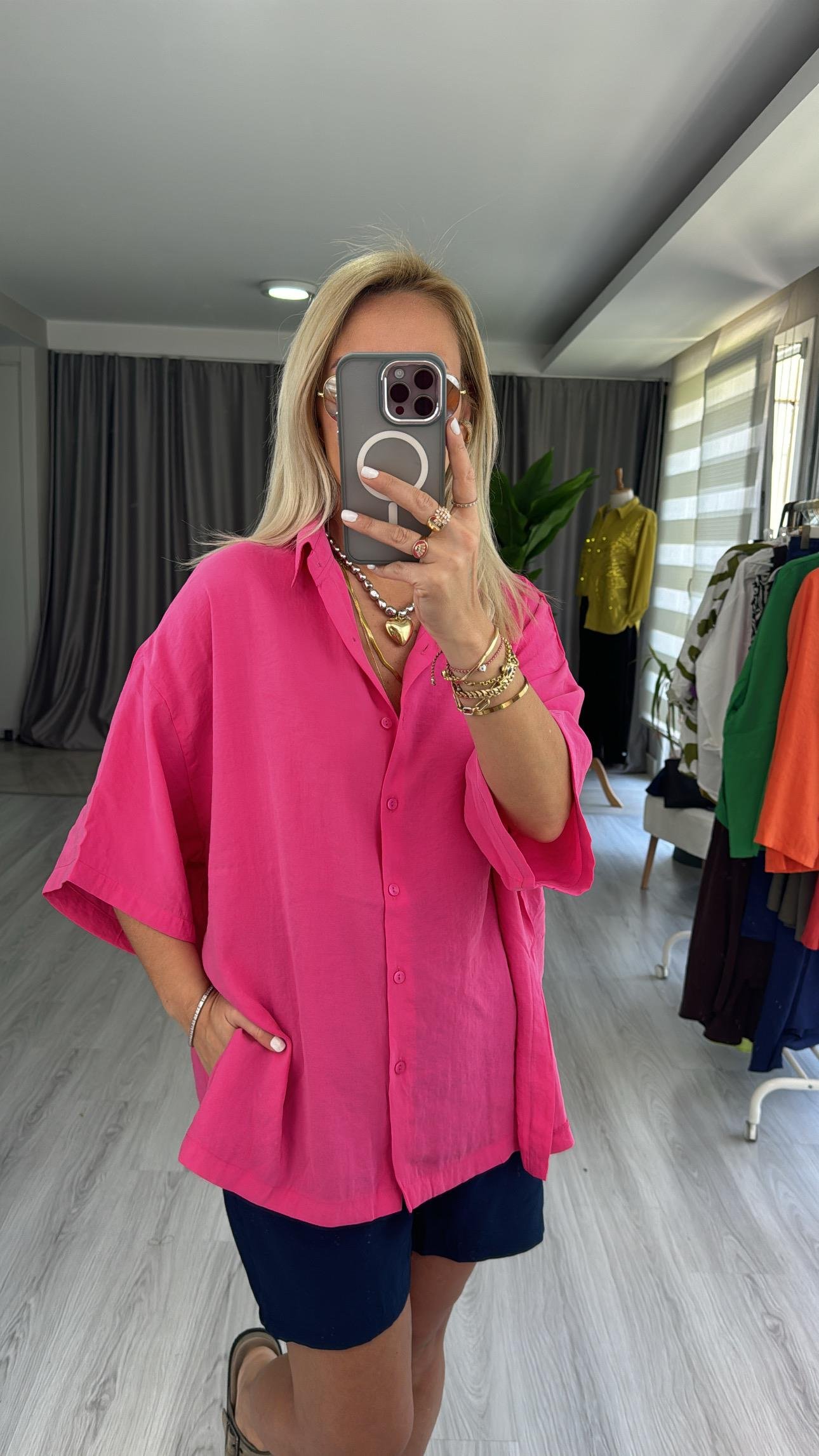 MODAL KUMAŞ TİRİL BASİC PEMBE GÖMLEK