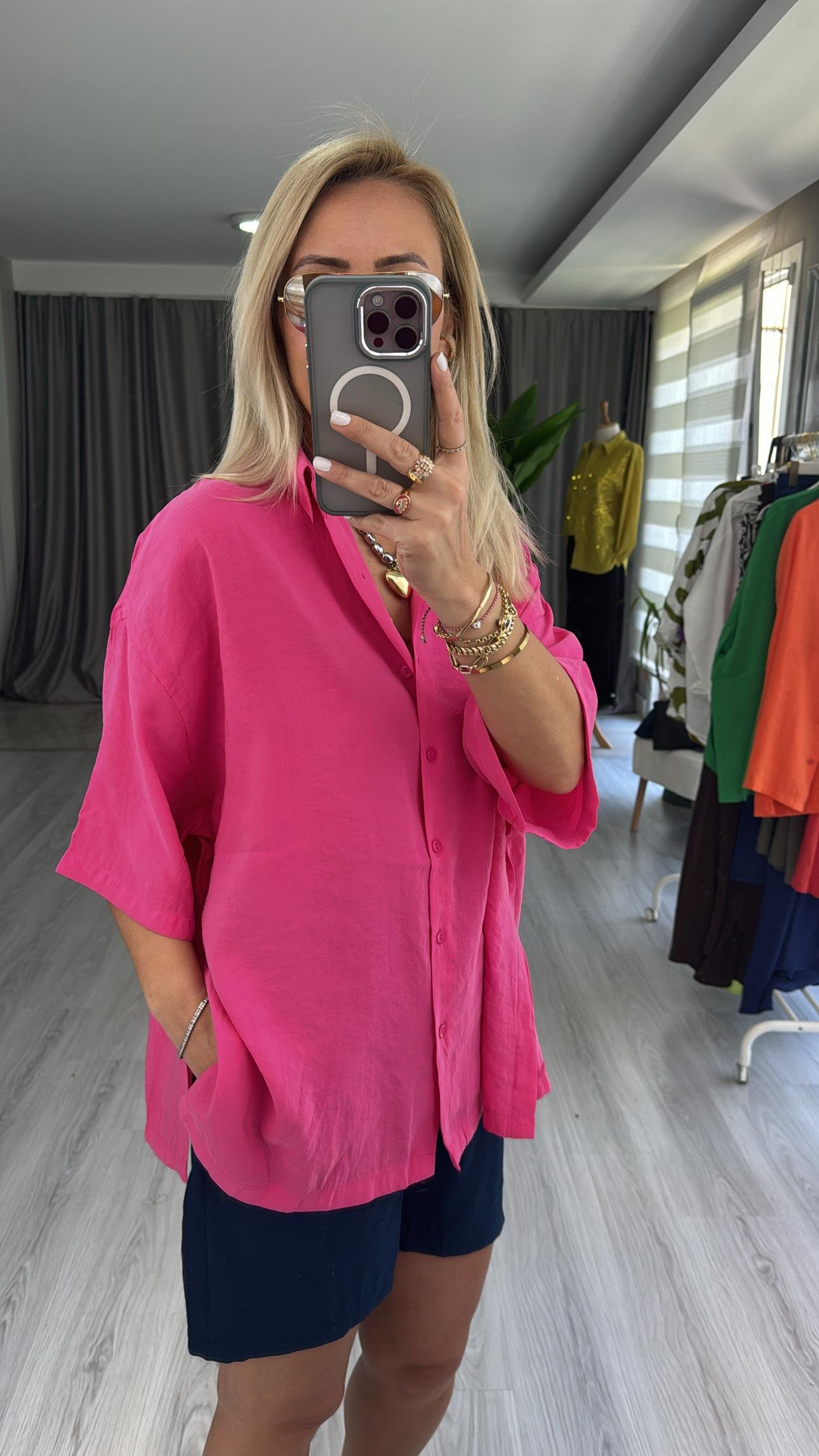 MODAL KUMAŞ TİRİL BASİC PEMBE GÖMLEK