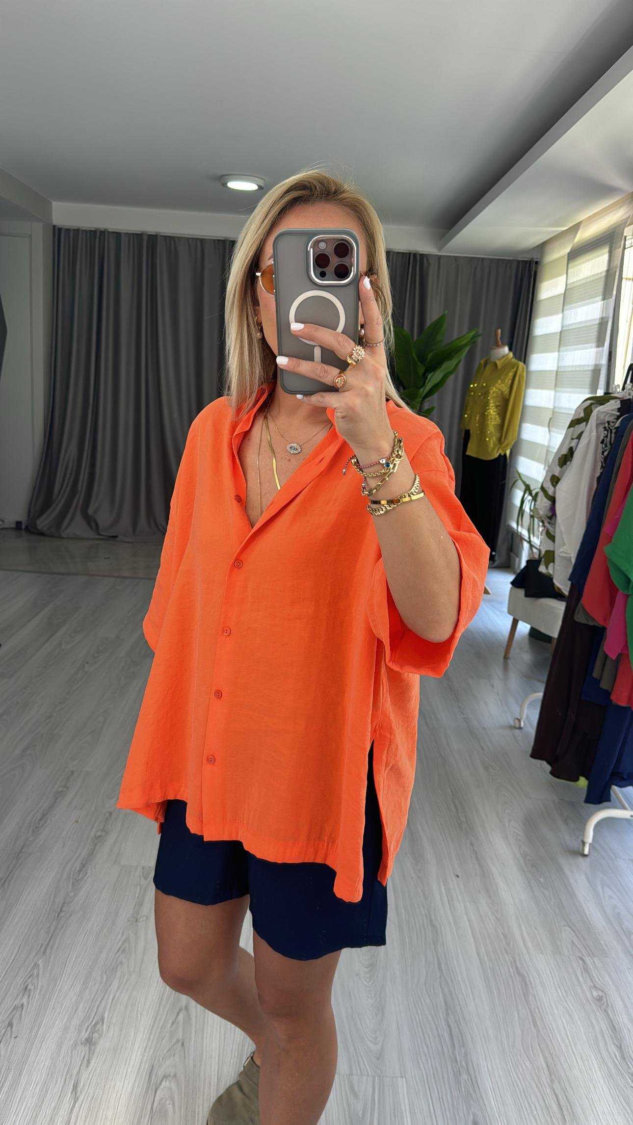 MODAL KUMAŞ TİRİL BASİC TURUNCU GÖMLEK