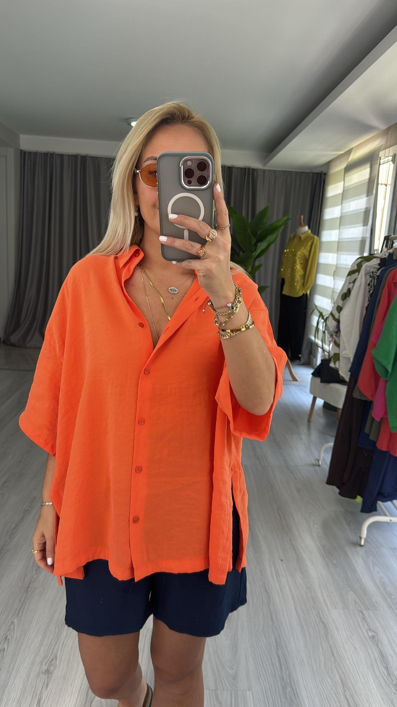 MODAL KUMAŞ TİRİL BASİC TURUNCU GÖMLEK