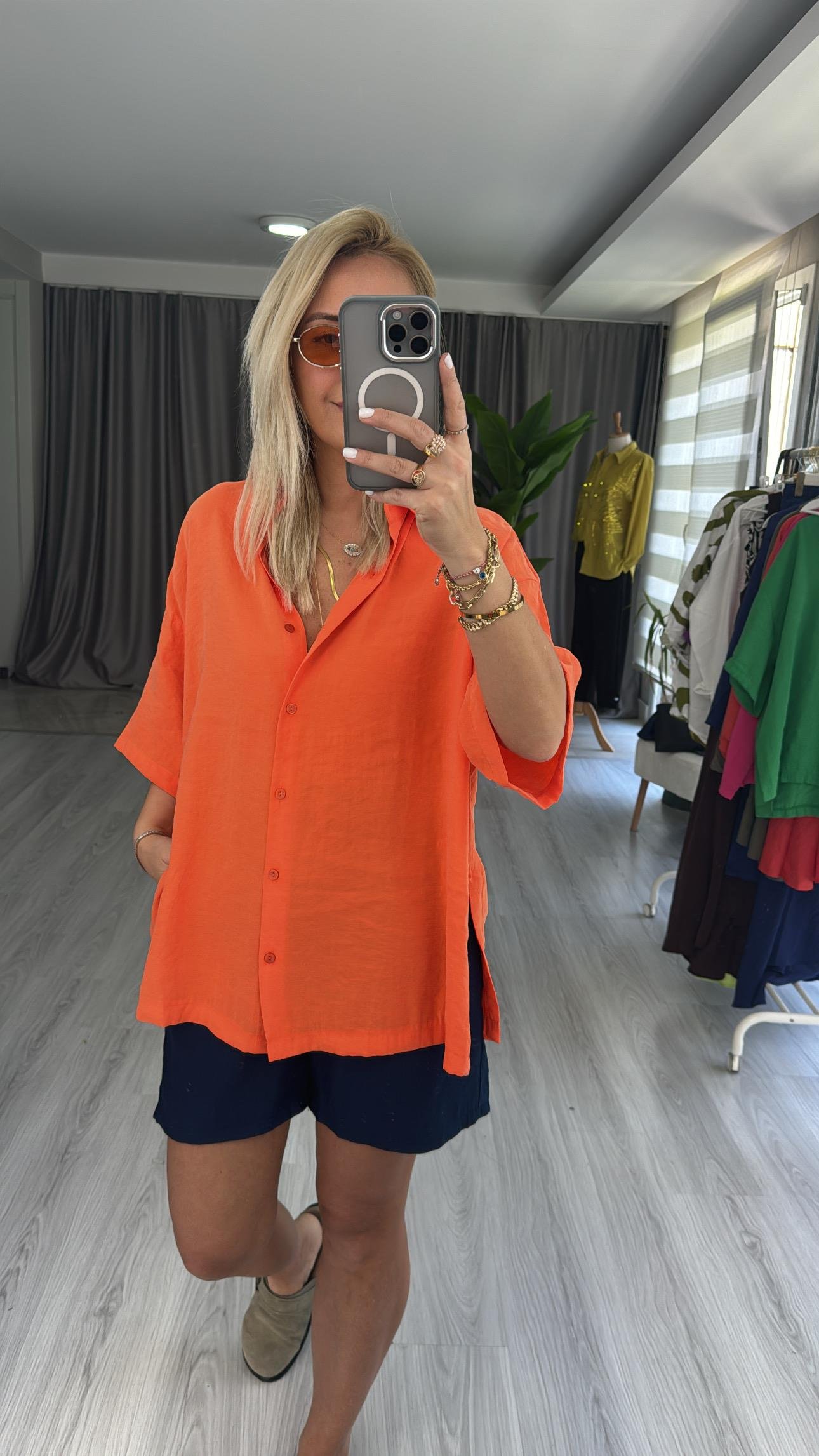 MODAL KUMAŞ TİRİL BASİC TURUNCU GÖMLEK