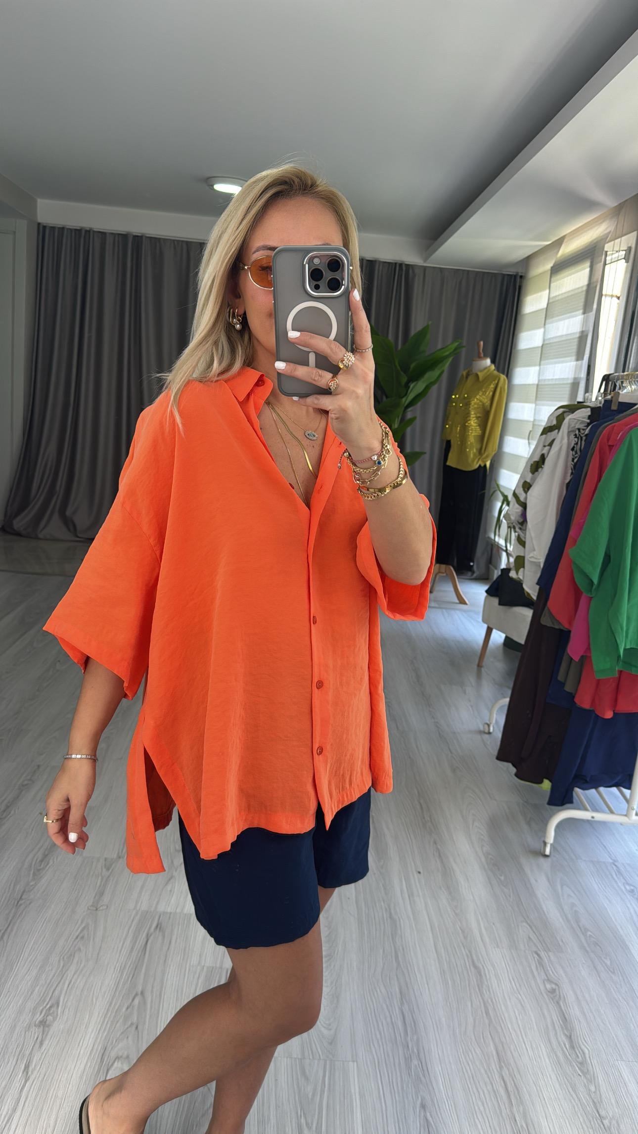 MODAL KUMAŞ TİRİL BASİC TURUNCU GÖMLEK