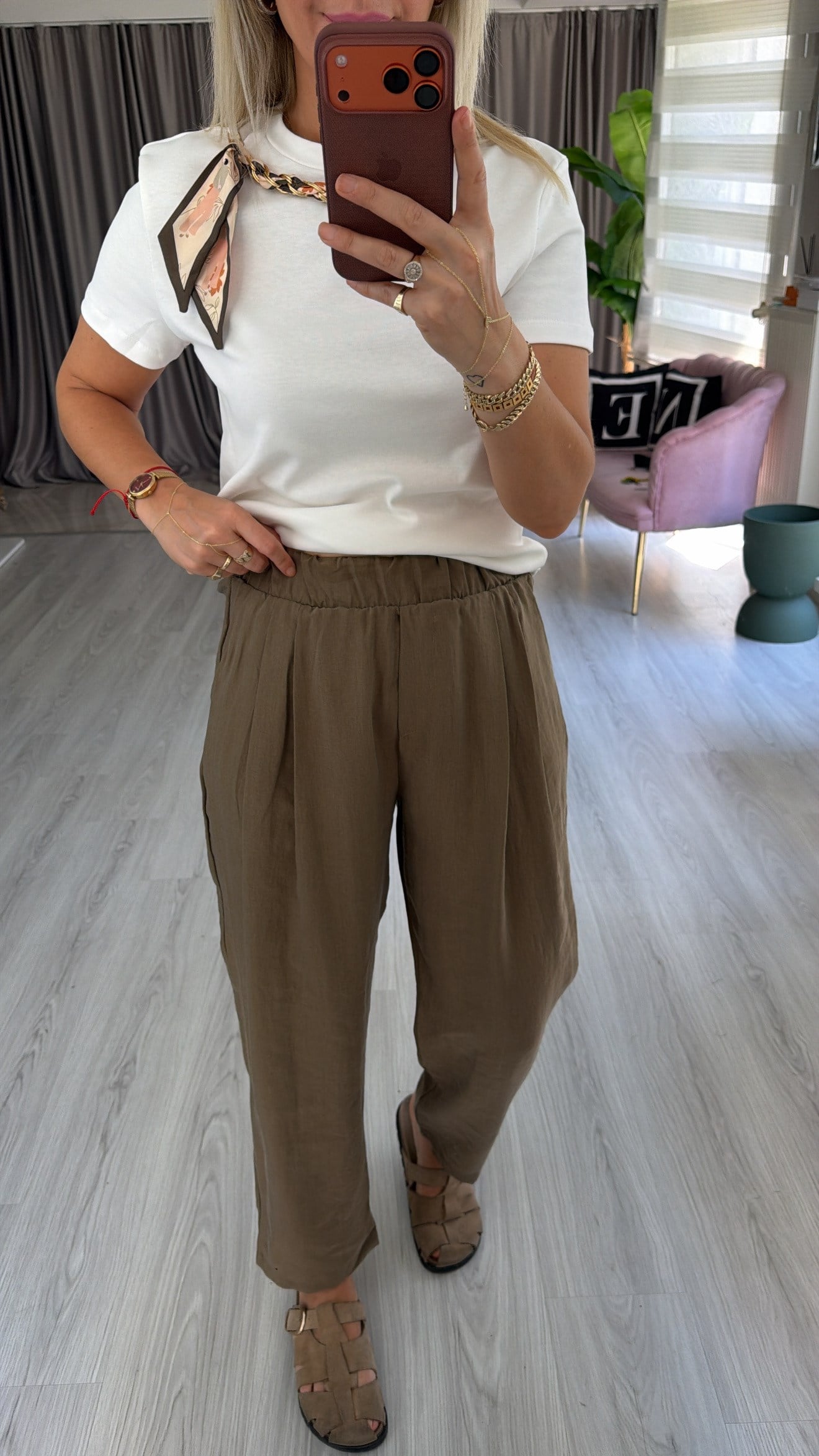 Orijinal Marka %100 Pamuklu Haki Tencel Pantolon