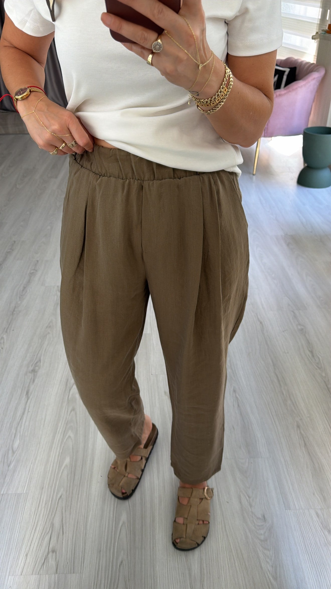 Orijinal Marka %100 Pamuklu Haki Tencel Pantolon
