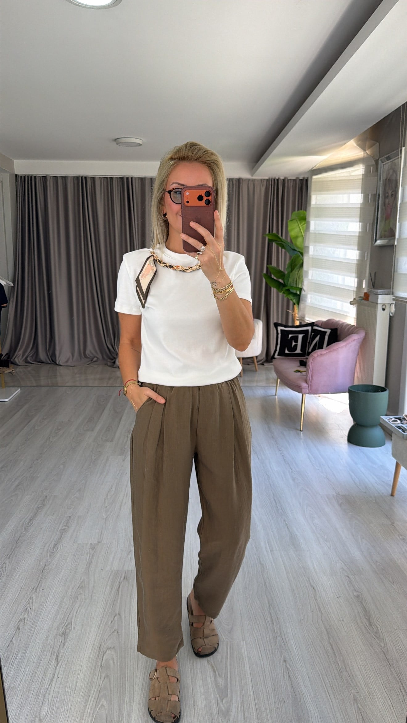 Orijinal Marka %100 Pamuklu Haki Tencel Pantolon