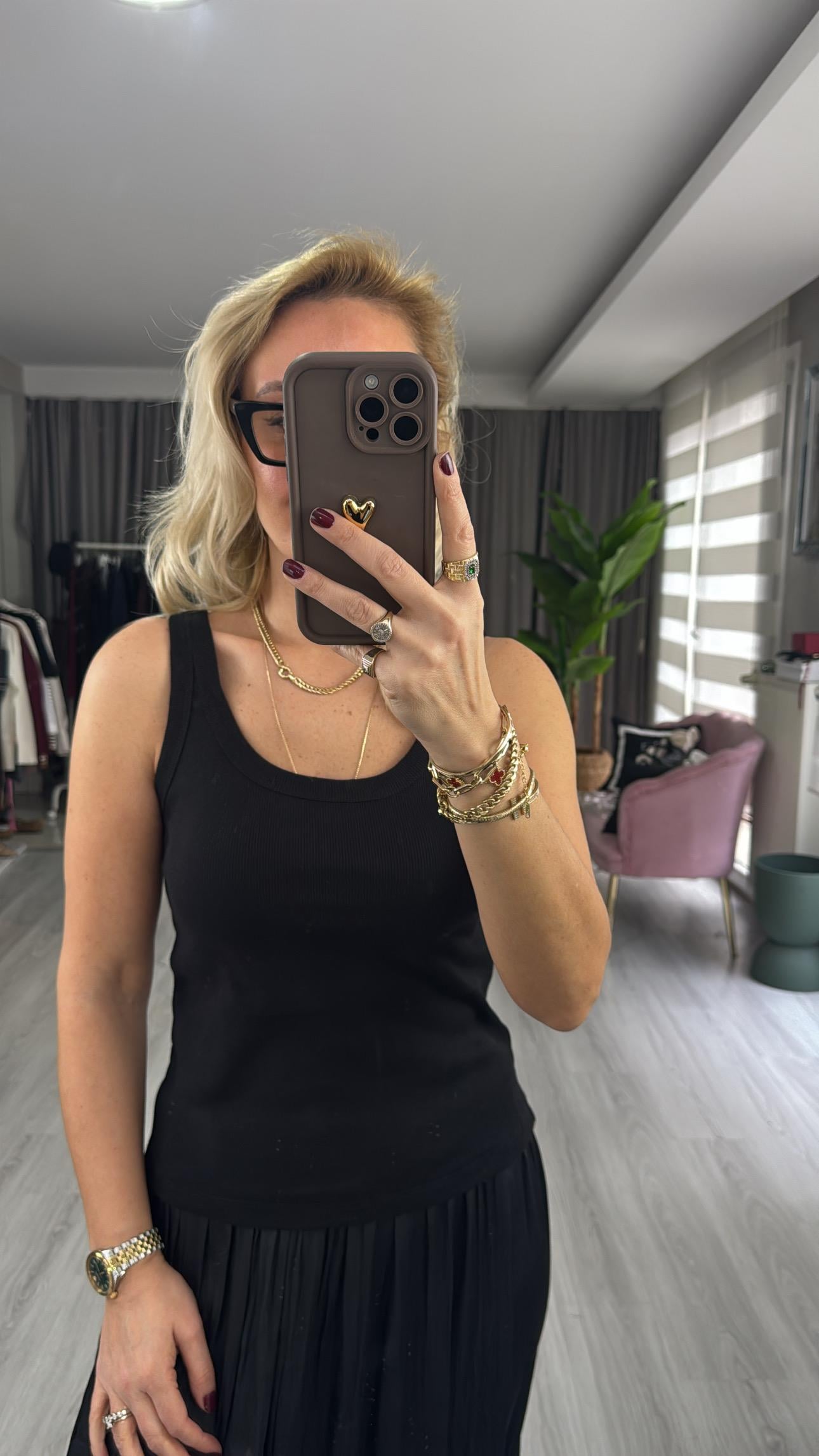 Orijinal Marka Askılı Siyah Bluz