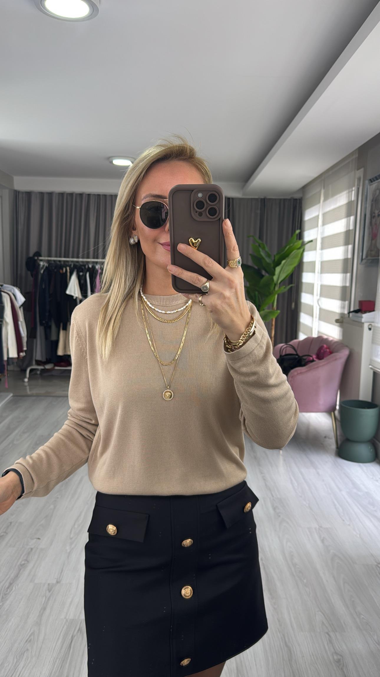 Orijinal Marka Bej Basic Triko