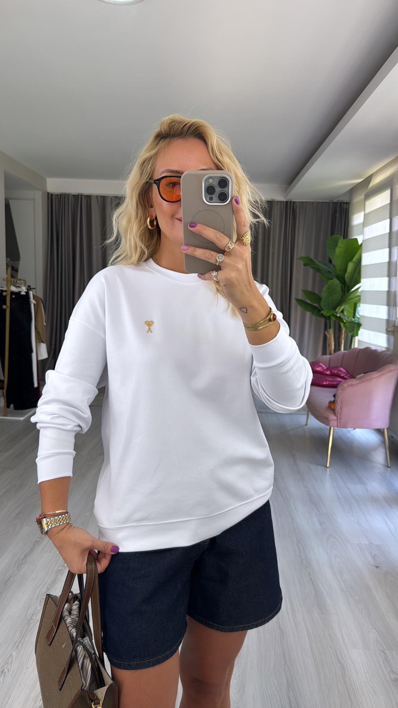 Orijinal Marka Beyaz Sweatshirt