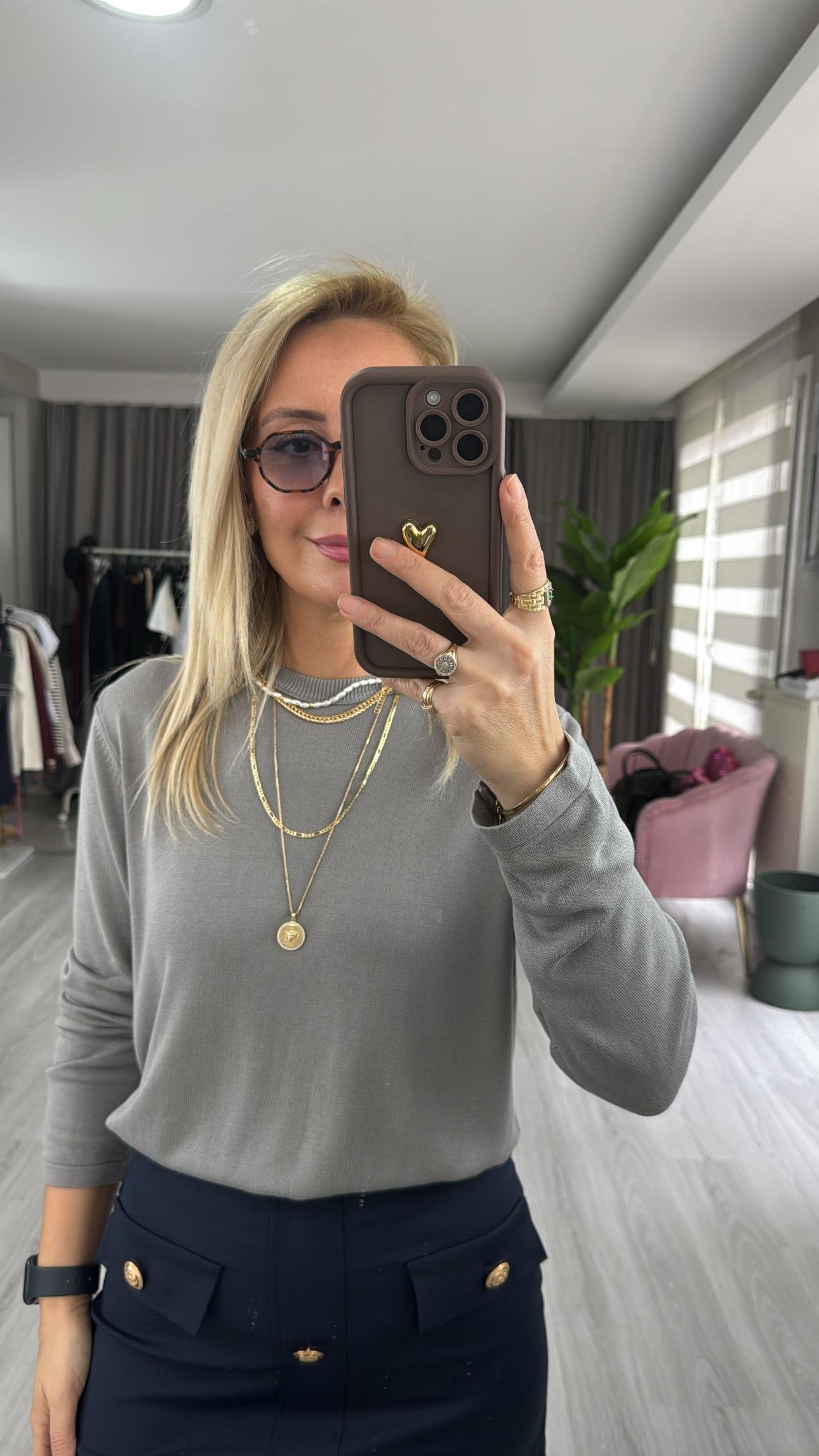 Orijinal Marka Gri Basic Triko