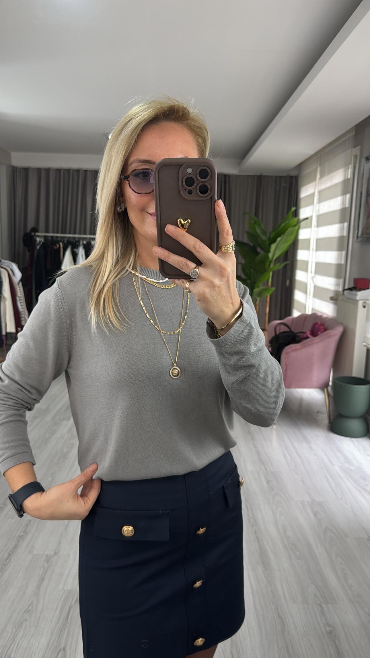 Orijinal Marka Gri Basic Triko