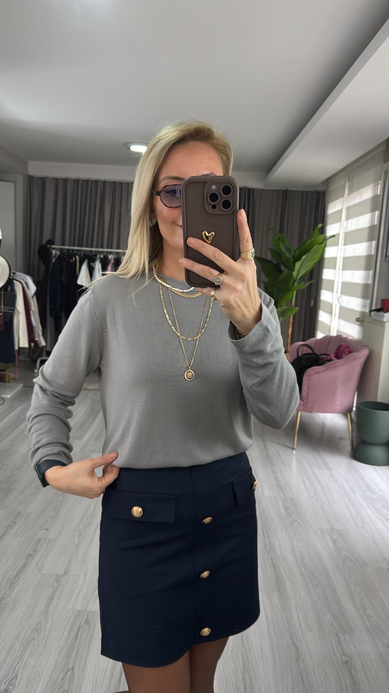 Orijinal Marka Gri Basic Triko