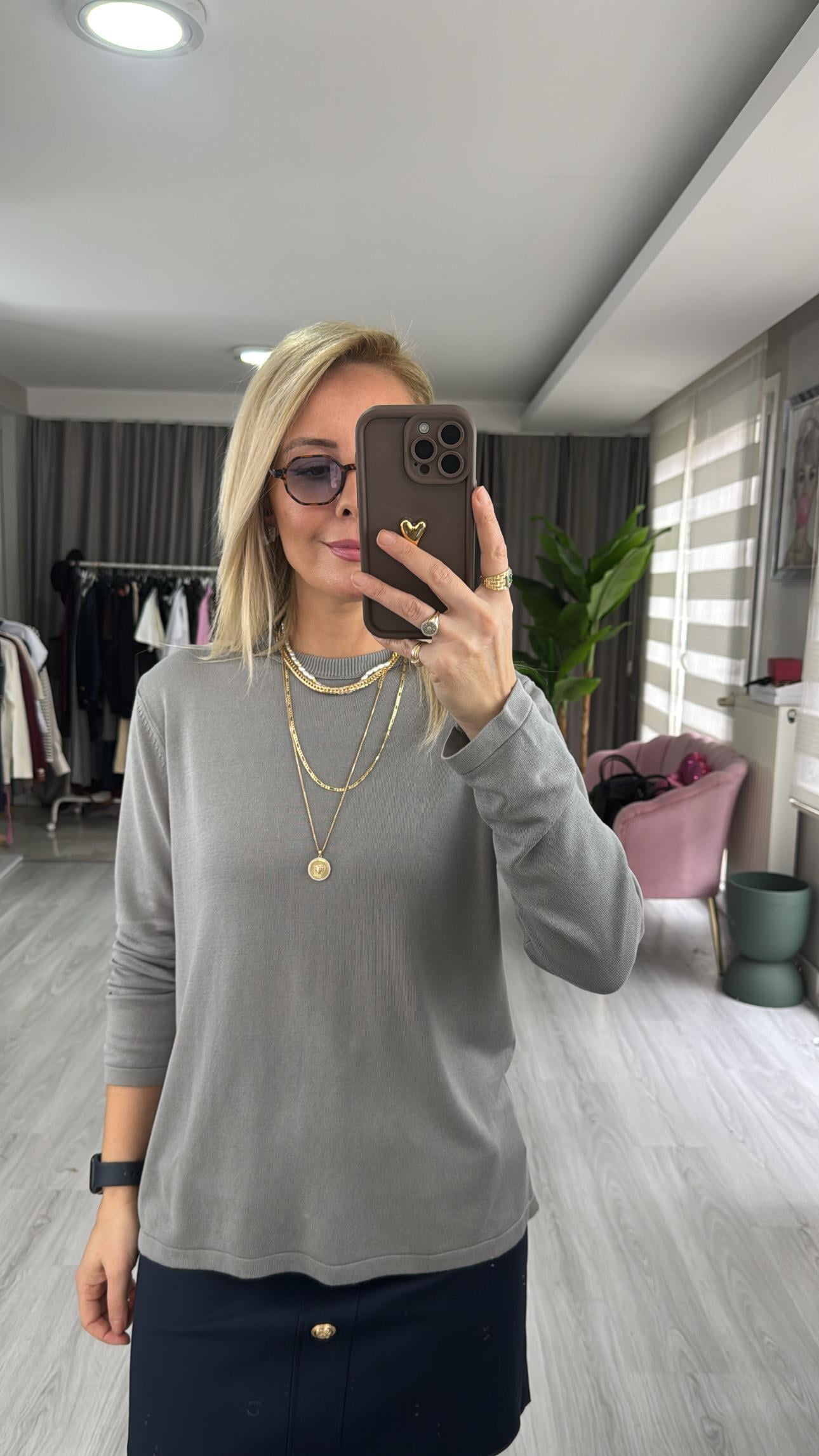 Orijinal Marka Gri Basic Triko