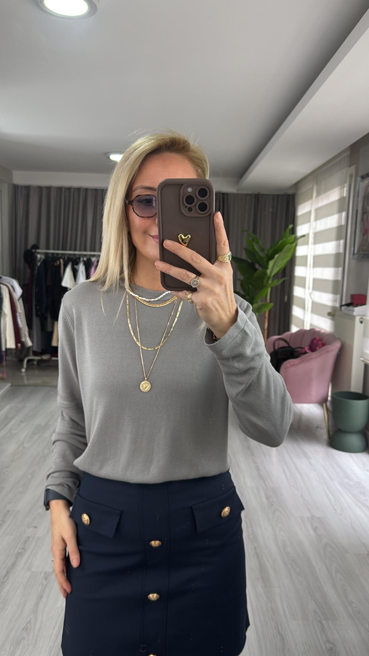 Orijinal Marka Gri Basic Triko