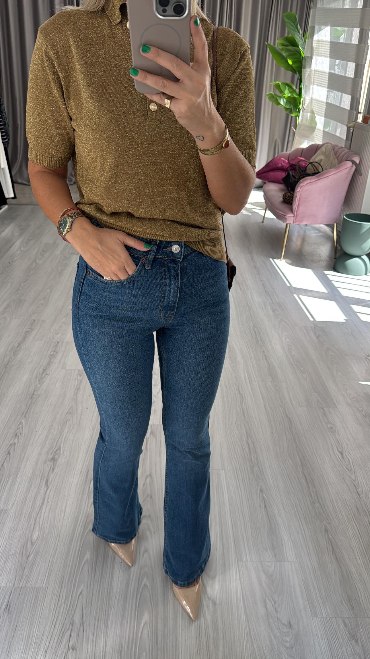 Orijinal Marka Likralı İspanyol Paça Mavi Jean