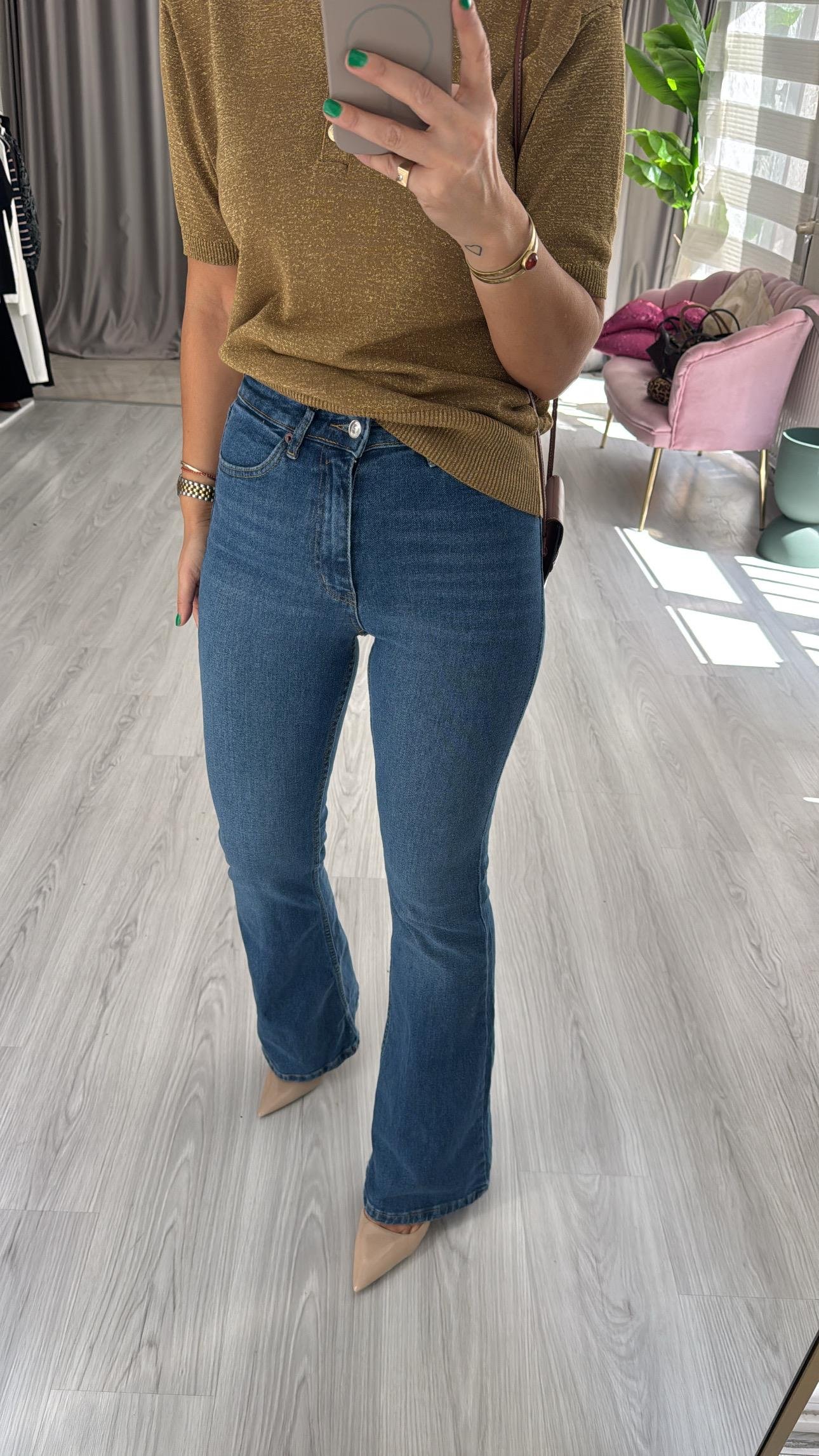 Orijinal Marka Likralı İspanyol Paça Mavi Jean