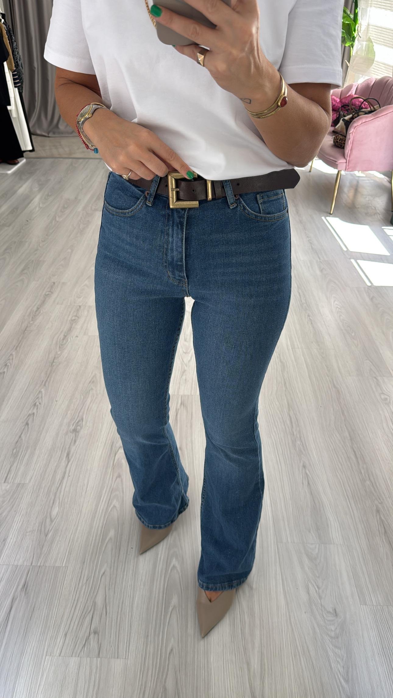 Orijinal Marka Likralı İspanyol Paça Mavi Jean