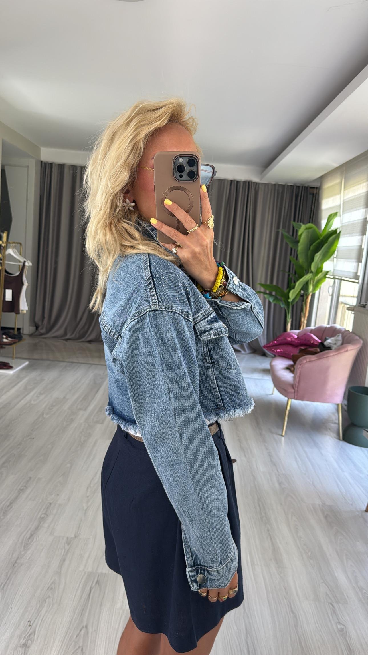 Orijinal Model Taş İşlemeli Denim Ceket