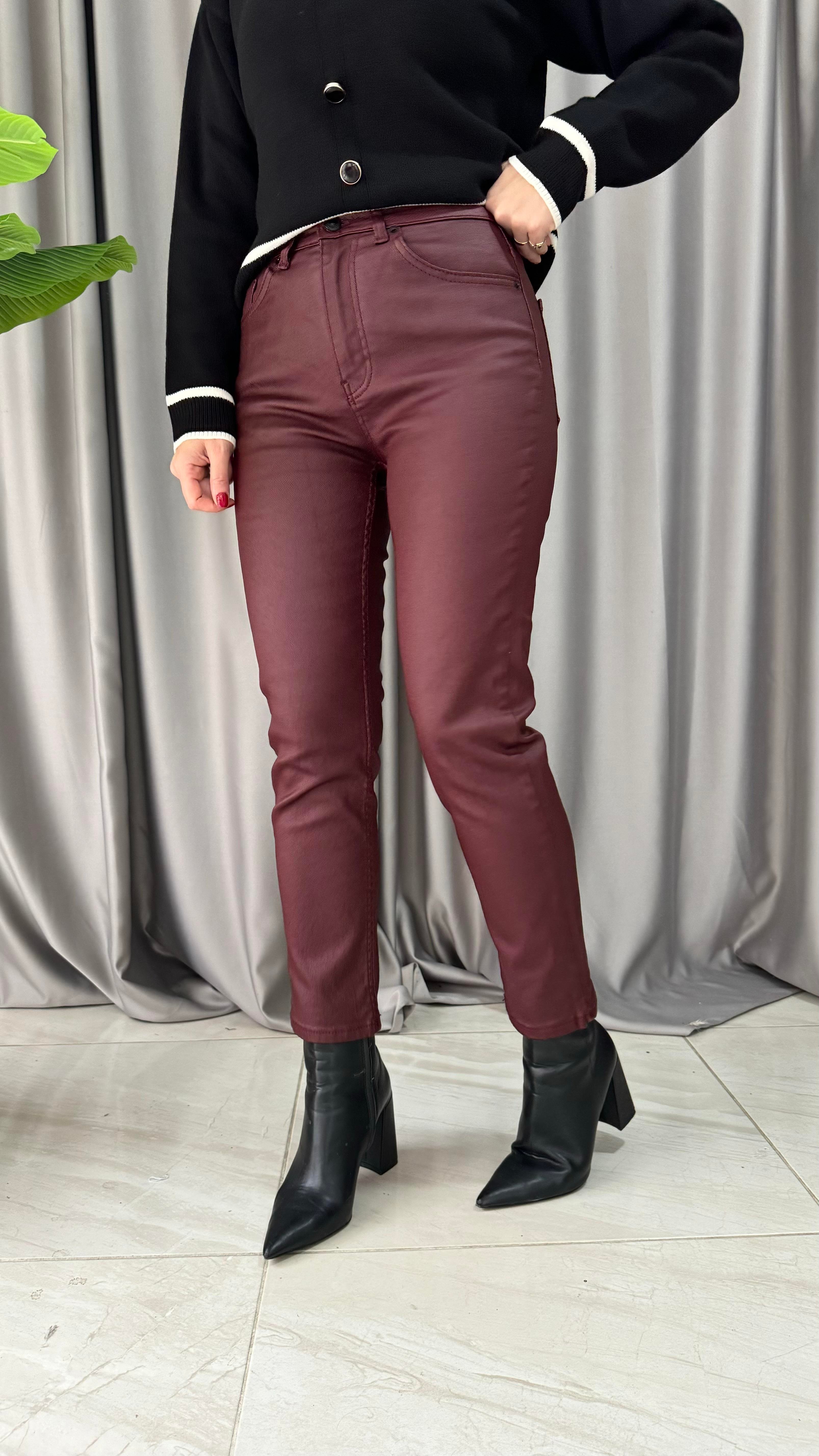 Orjinal Marka Bordo Mumlu Jean Pantolon