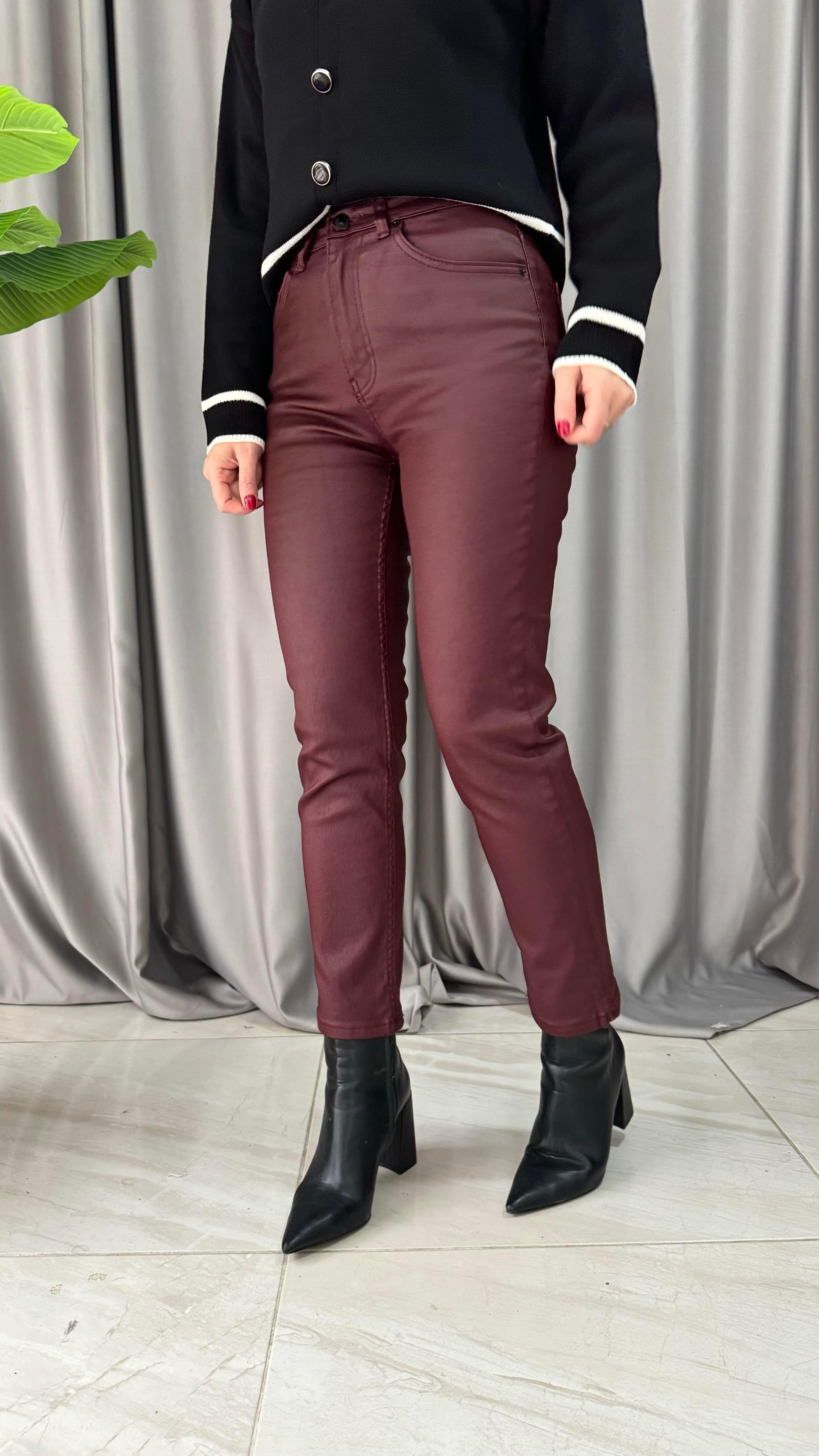 Orjinal Marka Bordo Mumlu Jean Pantolon