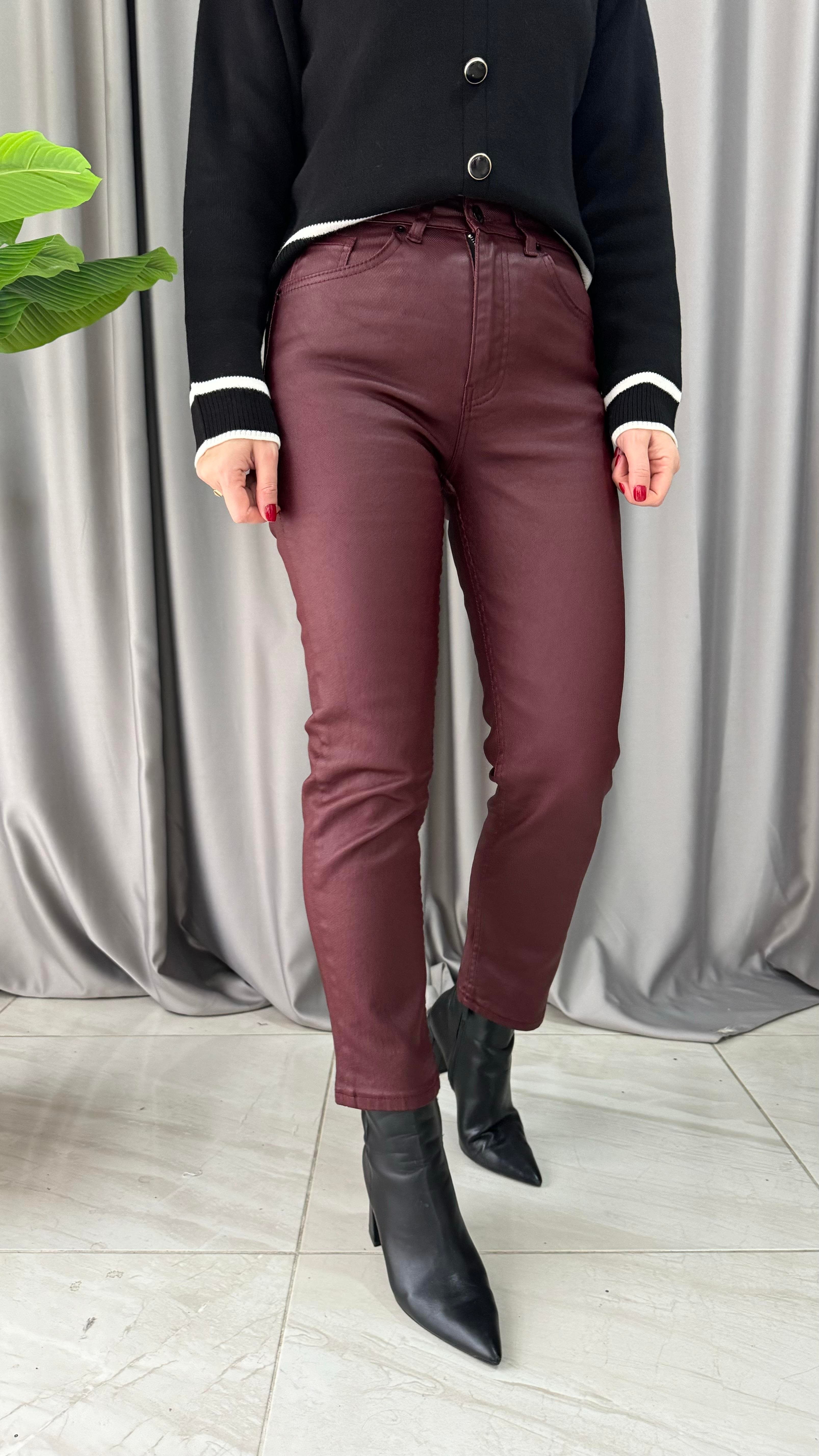 Orjinal Marka Bordo Mumlu Jean Pantolon