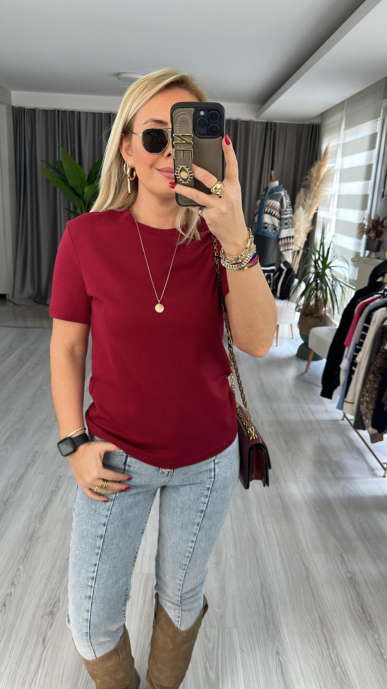 ORJİNAL MARKA BORDO PAMUKLU BASİC TİŞÖRT