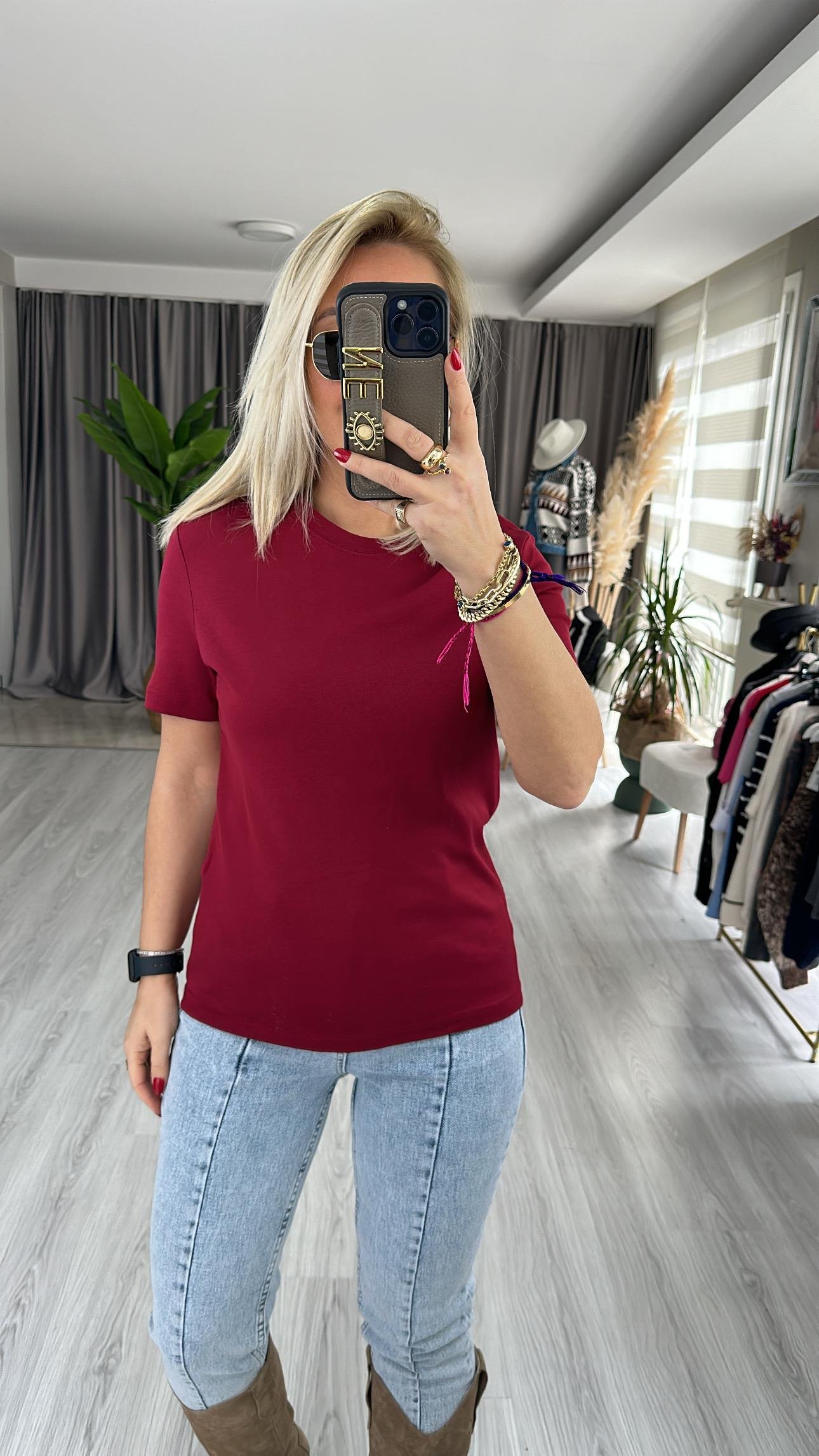 ORJİNAL MARKA BORDO PAMUKLU BASİC TİŞÖRT