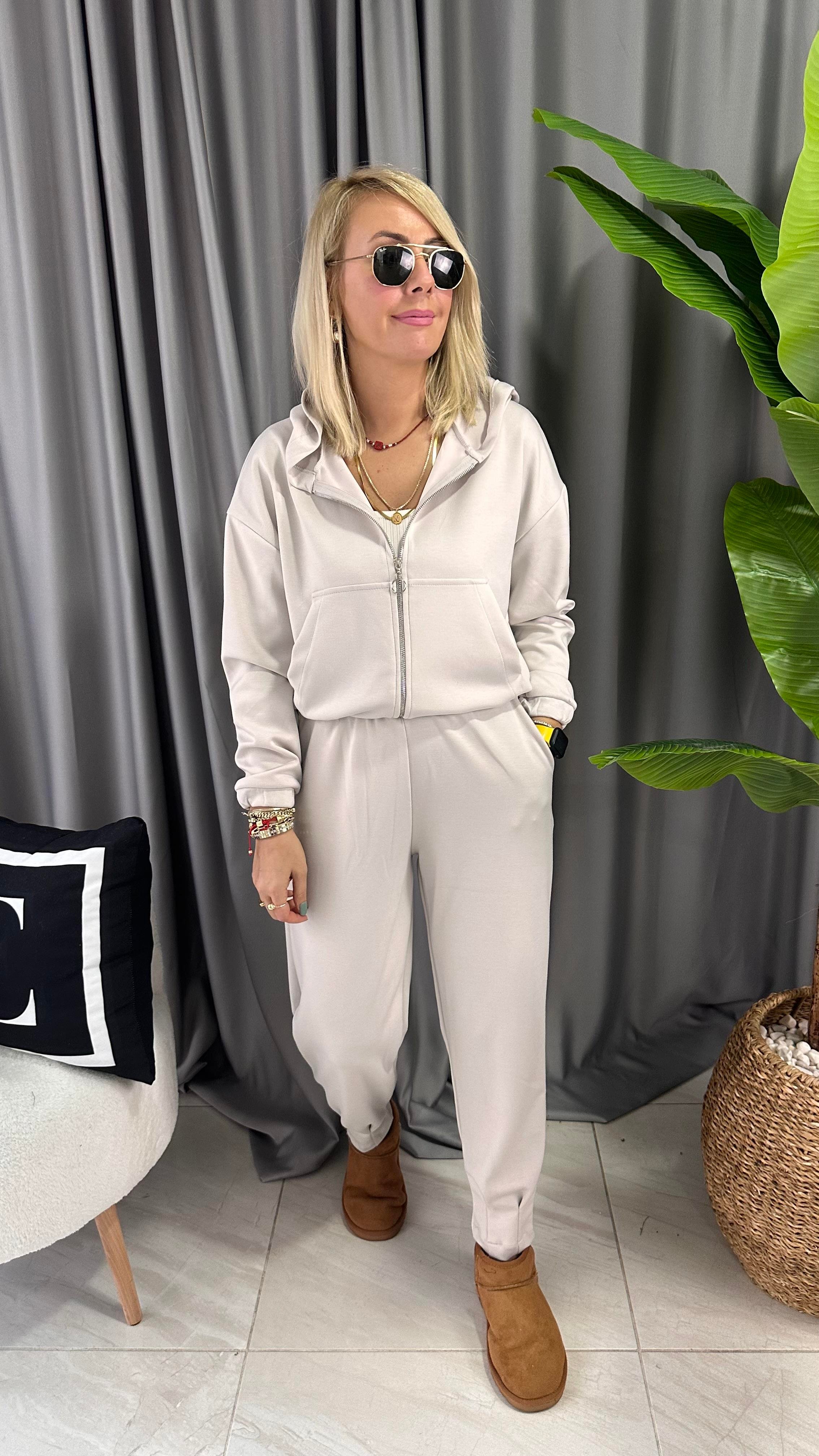 ORJİNAL MARKA, FERMUARLI, MODAL KUMAŞ, BEJ EŞOFMAN TAKIMI