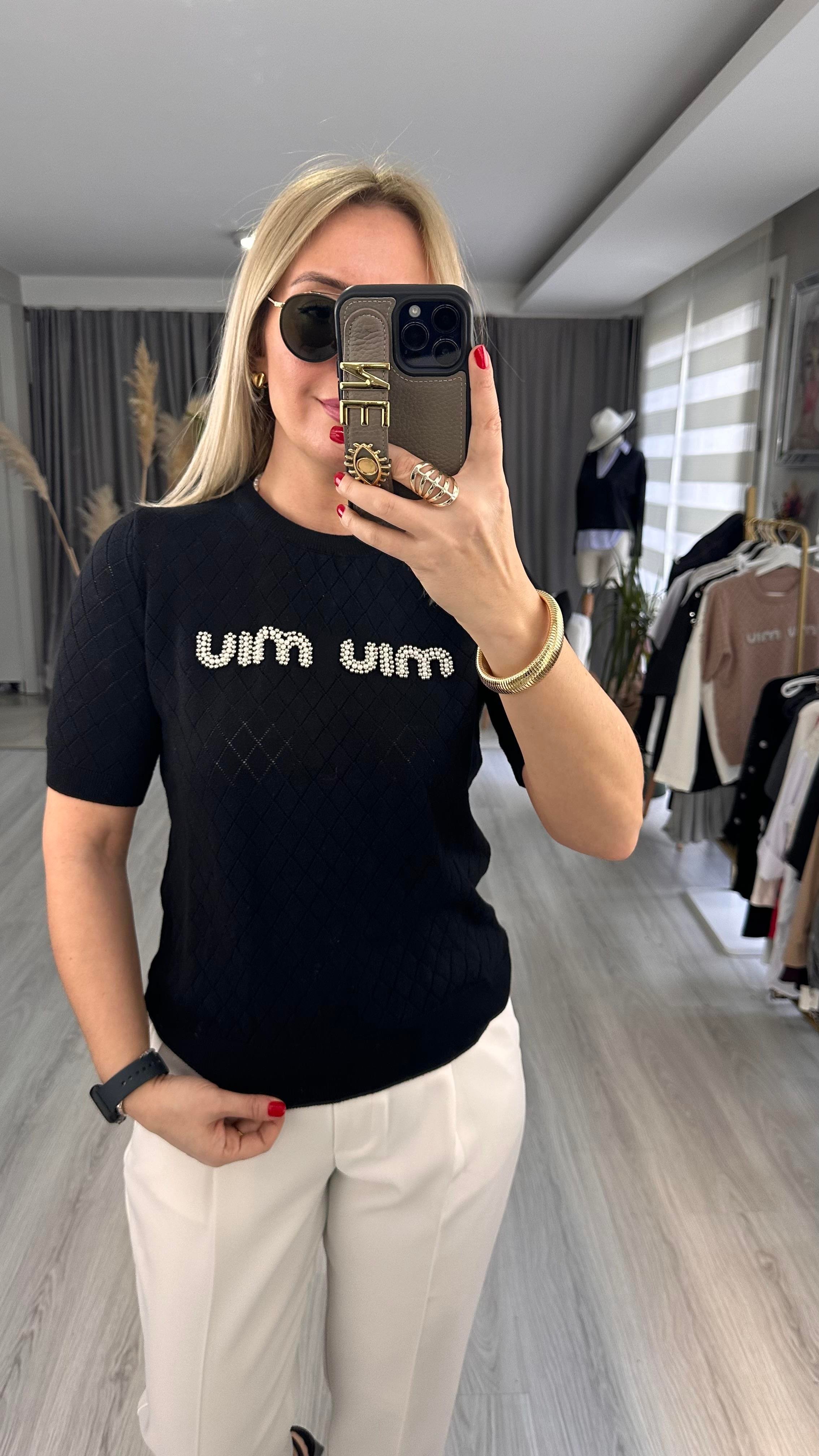 ORJİNAL MARKA İNCİ ÇAKIMLI SİYAH TRİKO