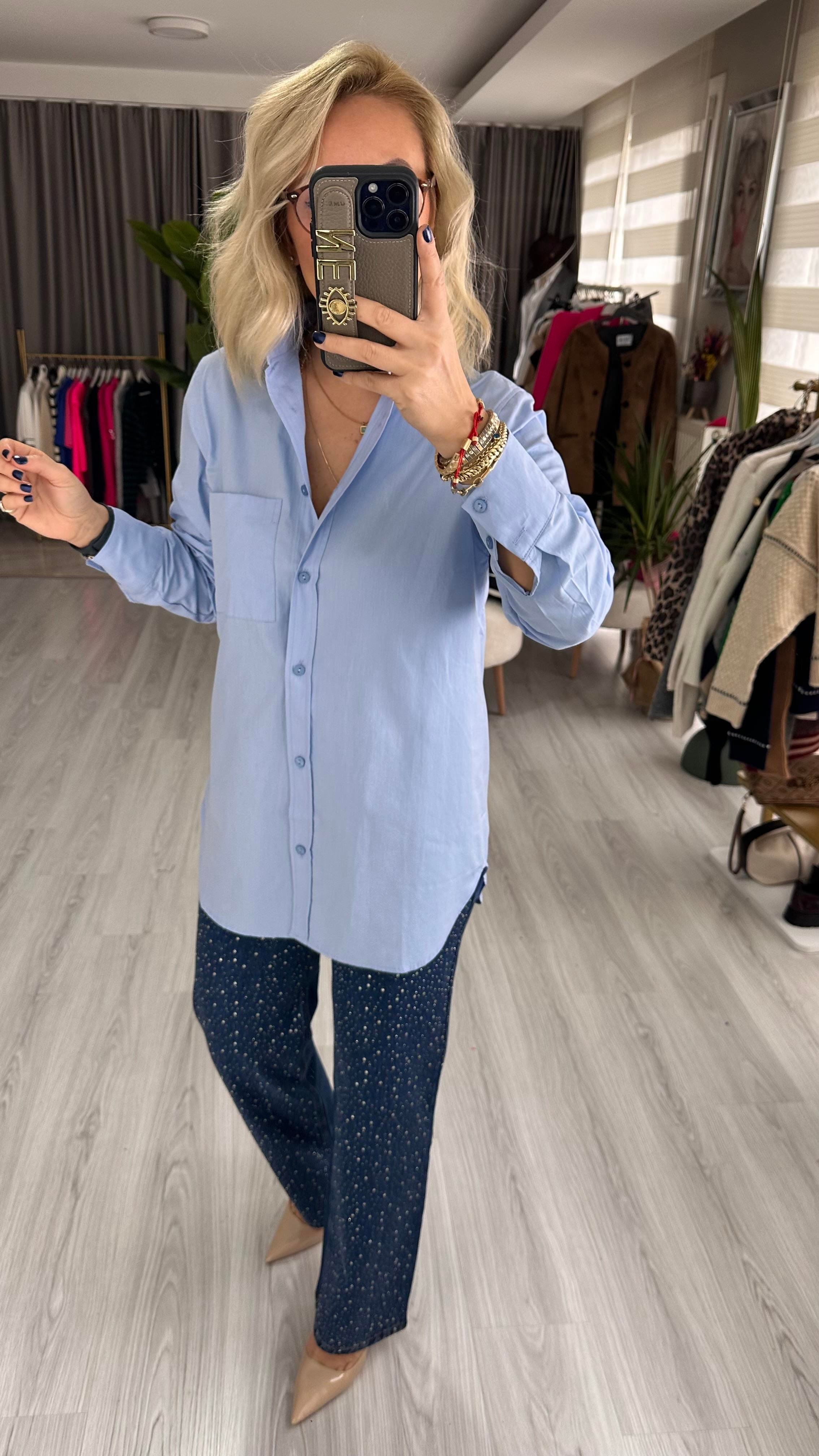 ORJİNAL MARKA MAVİ POPLİN GÖMLEK