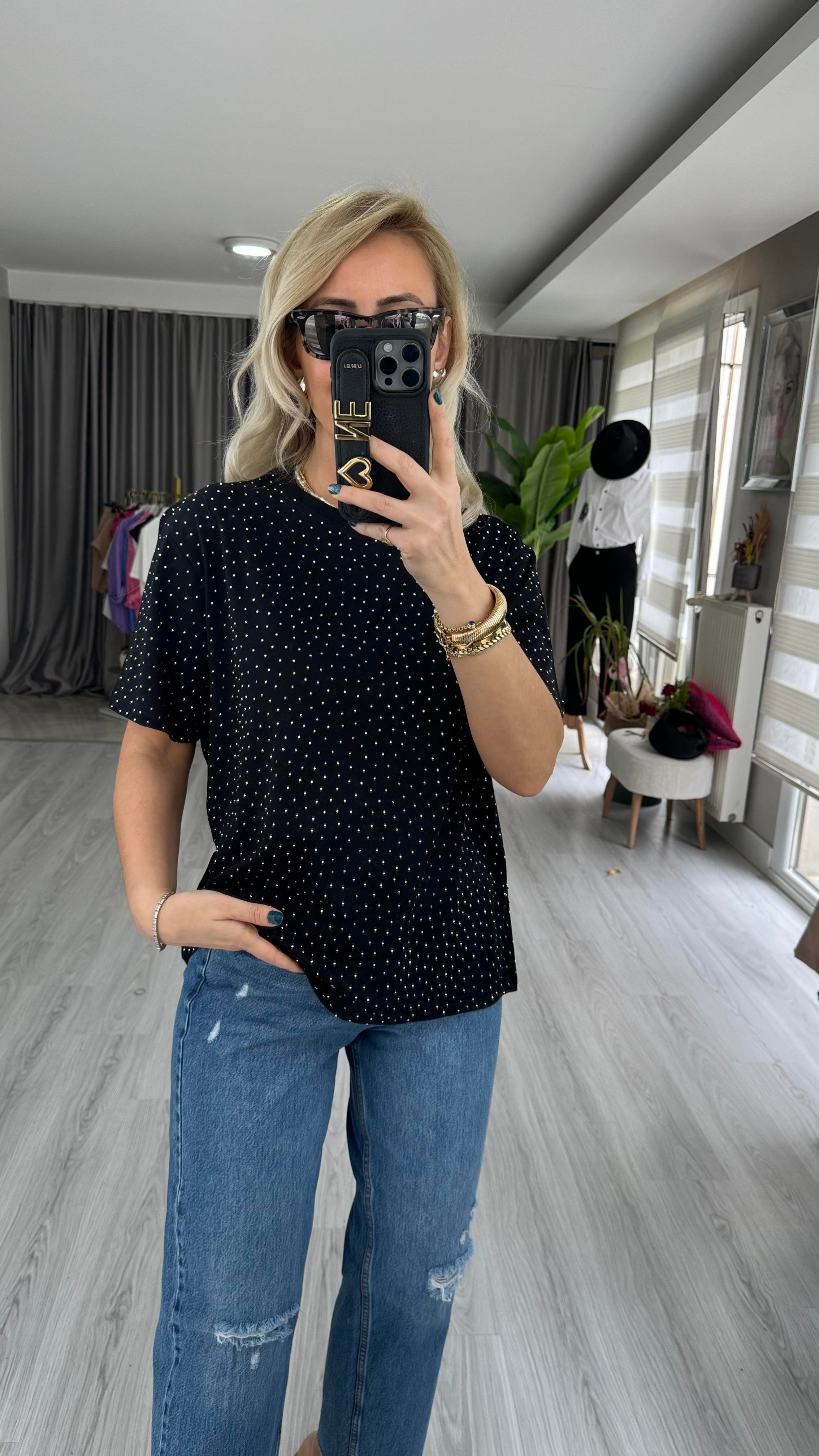 ORJİNAL MARKA TAŞ BASKI SİYAH TİŞÖRT