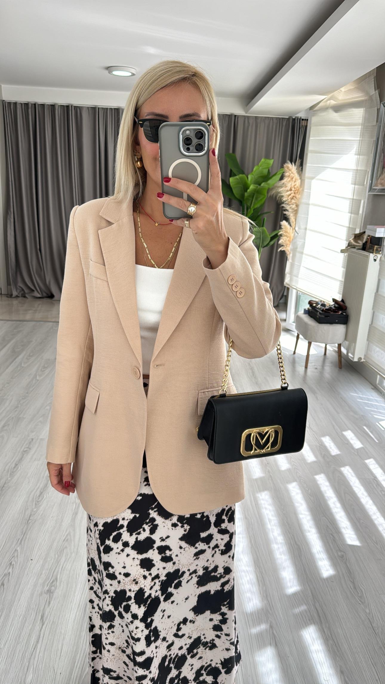 Orjinal Marka Tek Düğme Keten Camel Ceket