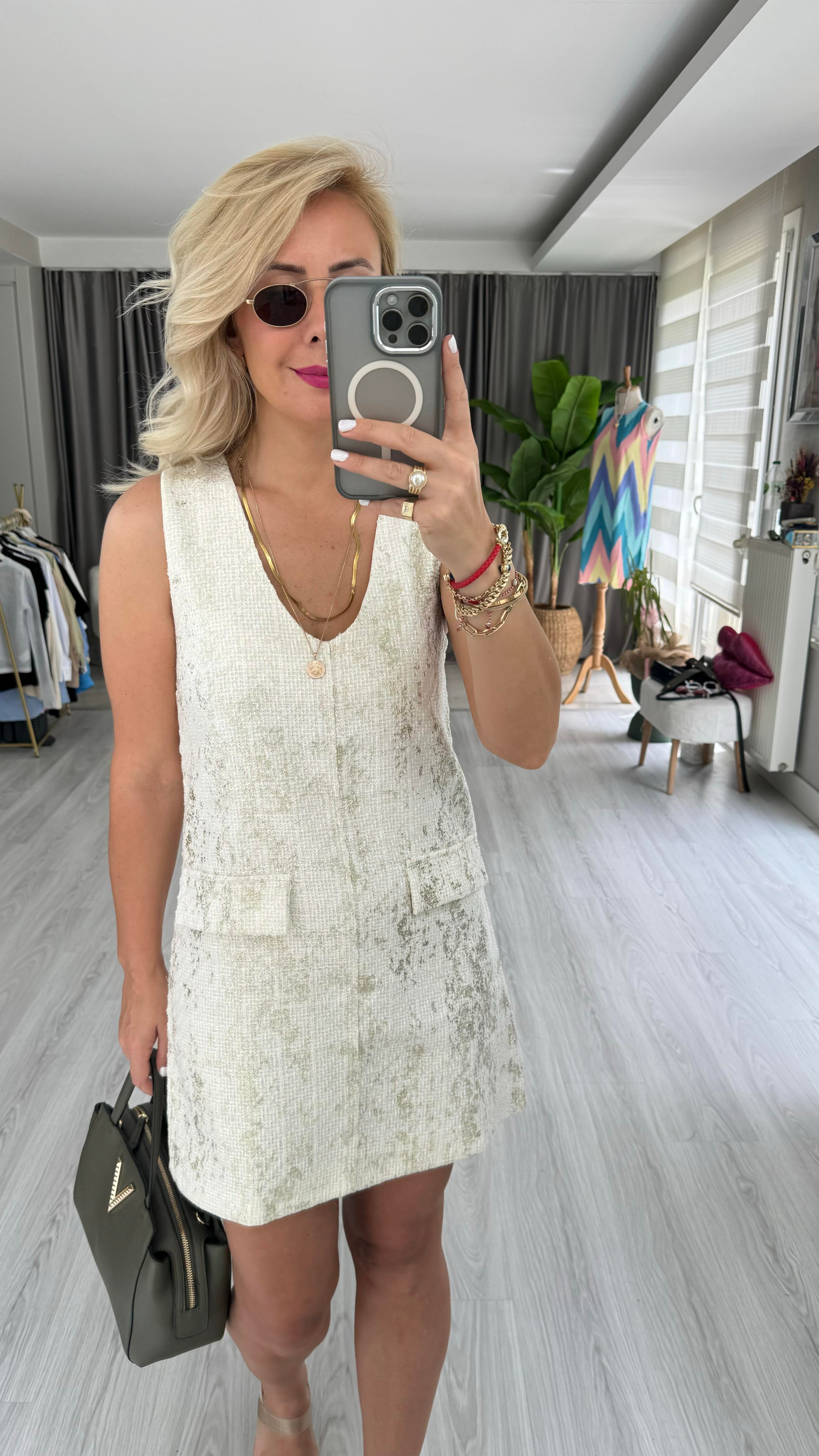 ORJİNAL MODEL %100 PAMUKLU VARAK BASKILI TÜVİT ELBİSE
