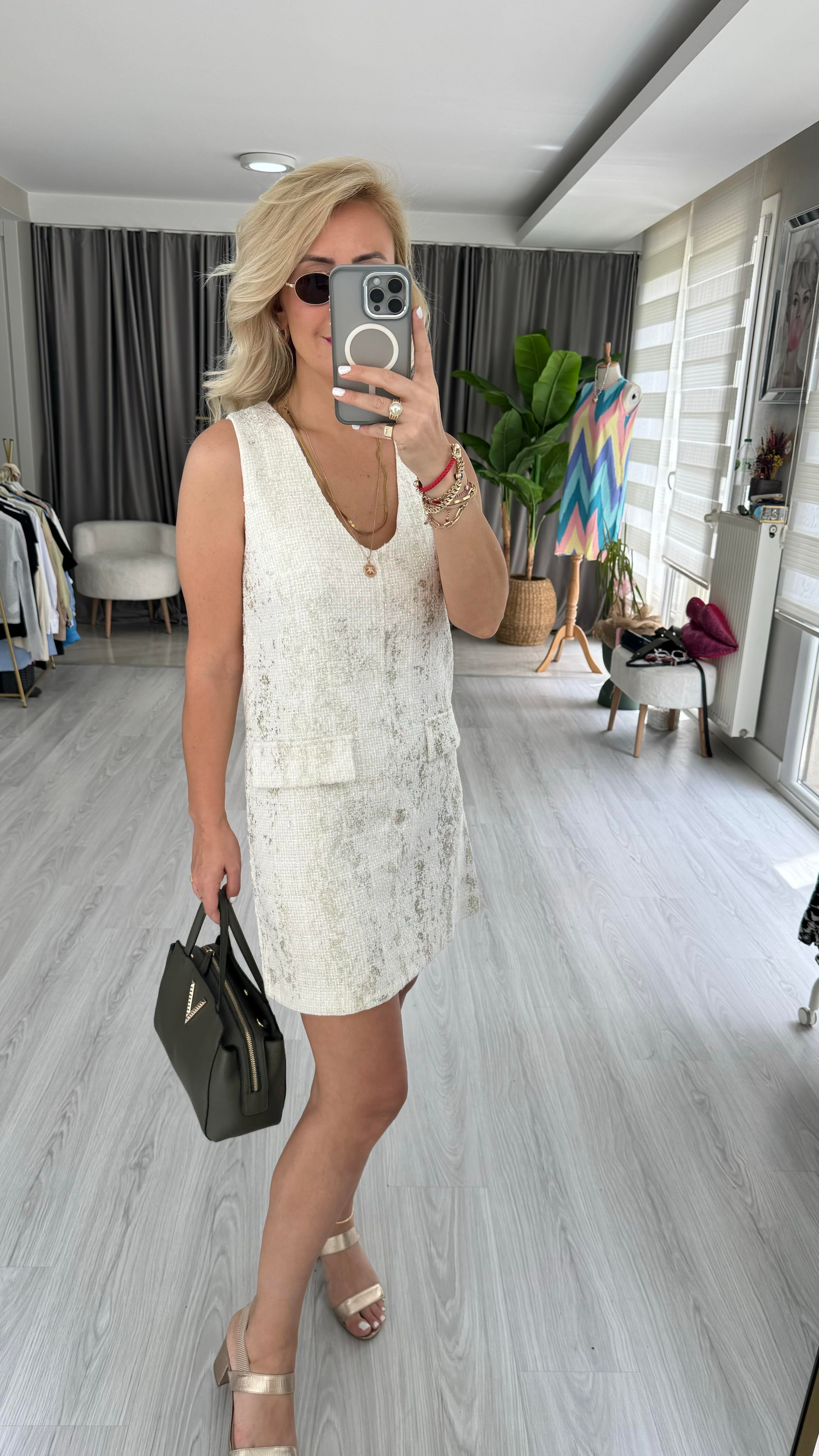 ORJİNAL MODEL %100 PAMUKLU VARAK BASKILI TÜVİT ELBİSE