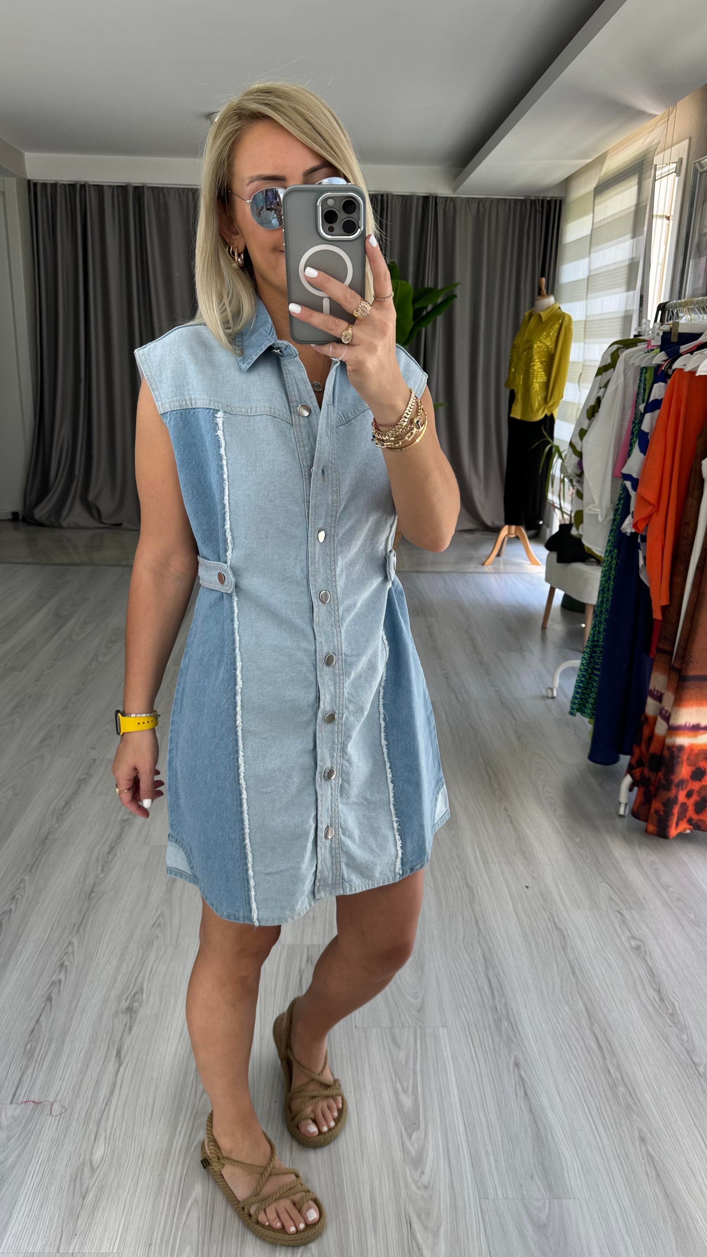 ORJİNAL MODEL ÇİFT RENK JEAN ELBİSE