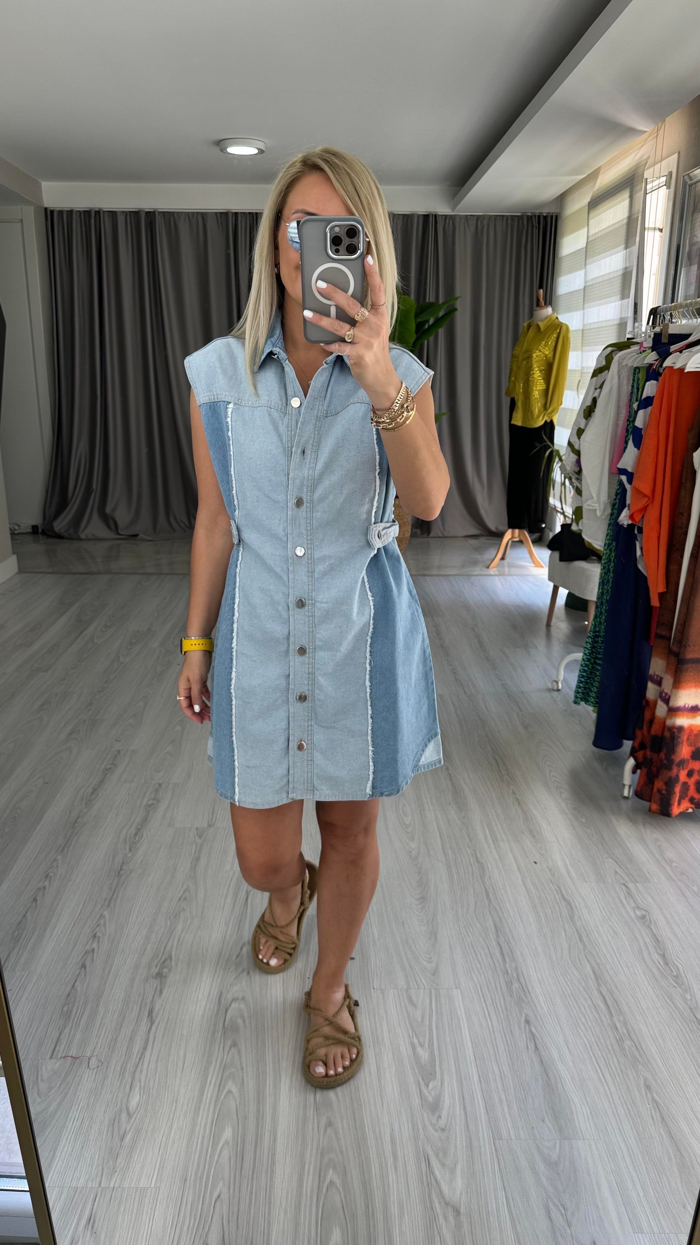 ORJİNAL MODEL ÇİFT RENK JEAN ELBİSE