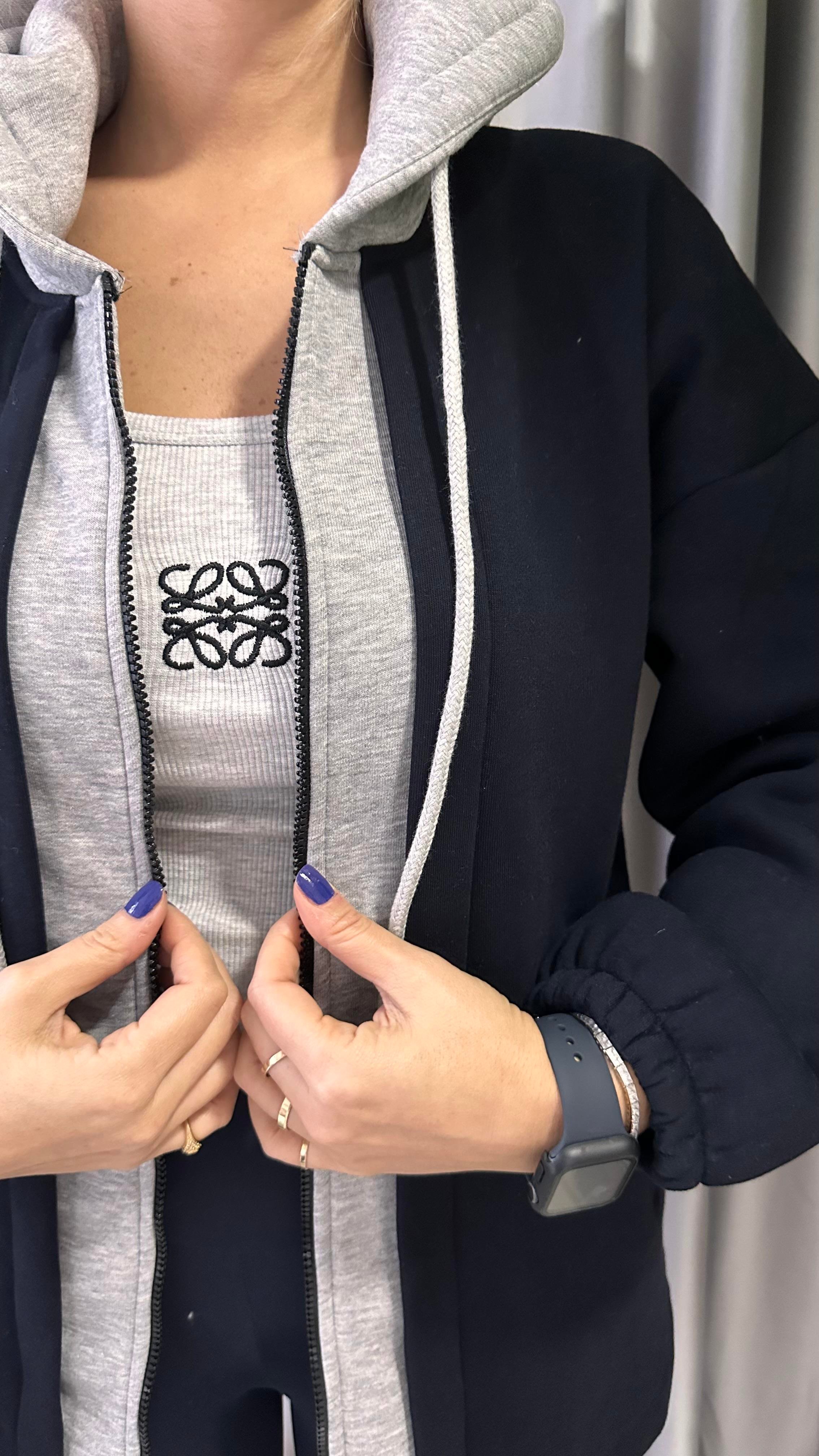 ORJİNAL MODEL FERMUARLI LACİVERT TASARIM SWEAT