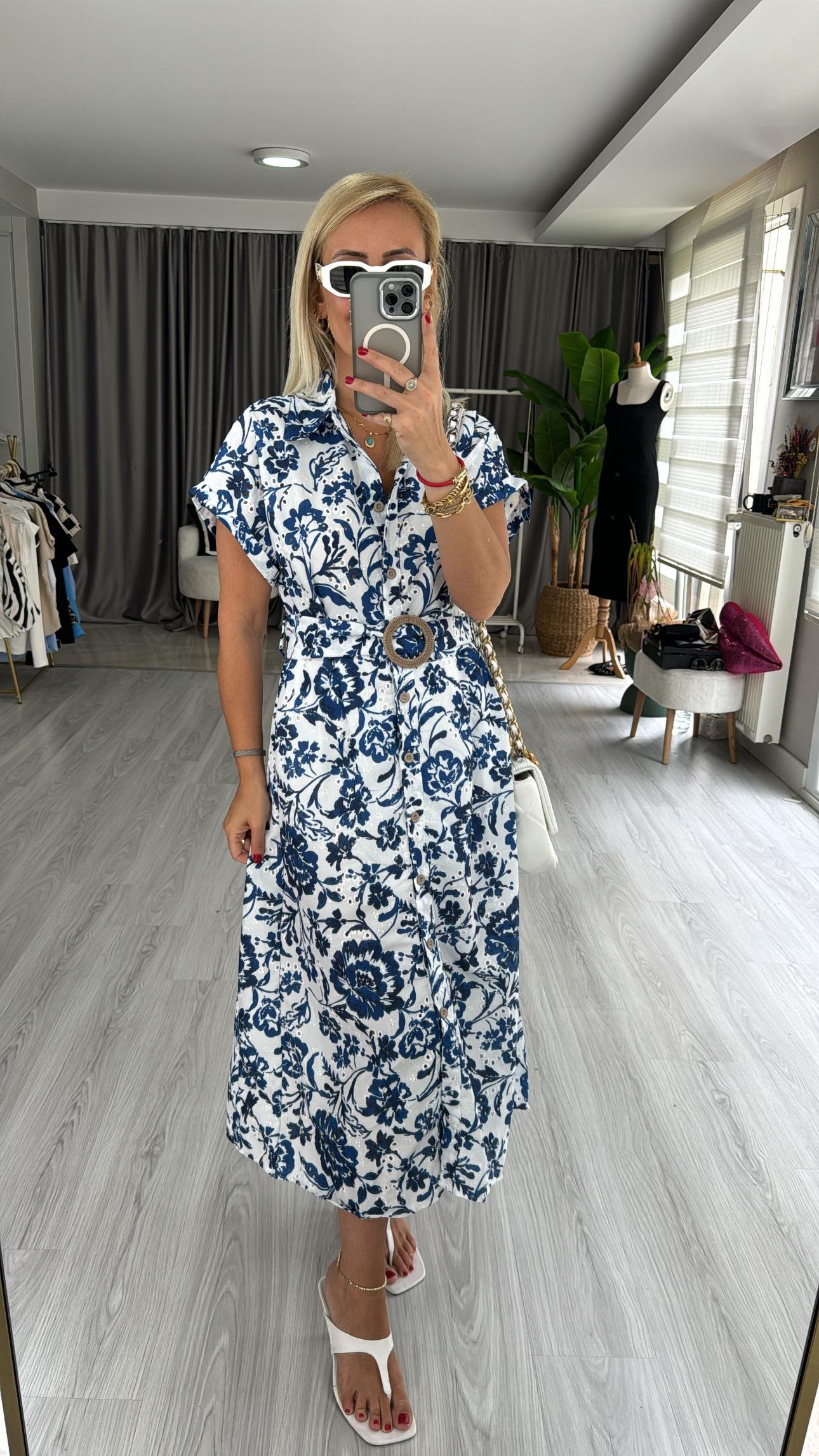 ORJİNAL MODEL KEMERLİ MAVİ FİSTO ELBİSE