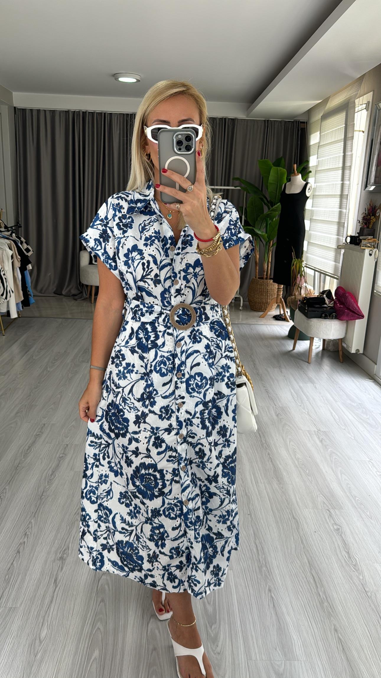 ORJİNAL MODEL KEMERLİ MAVİ FİSTO ELBİSE