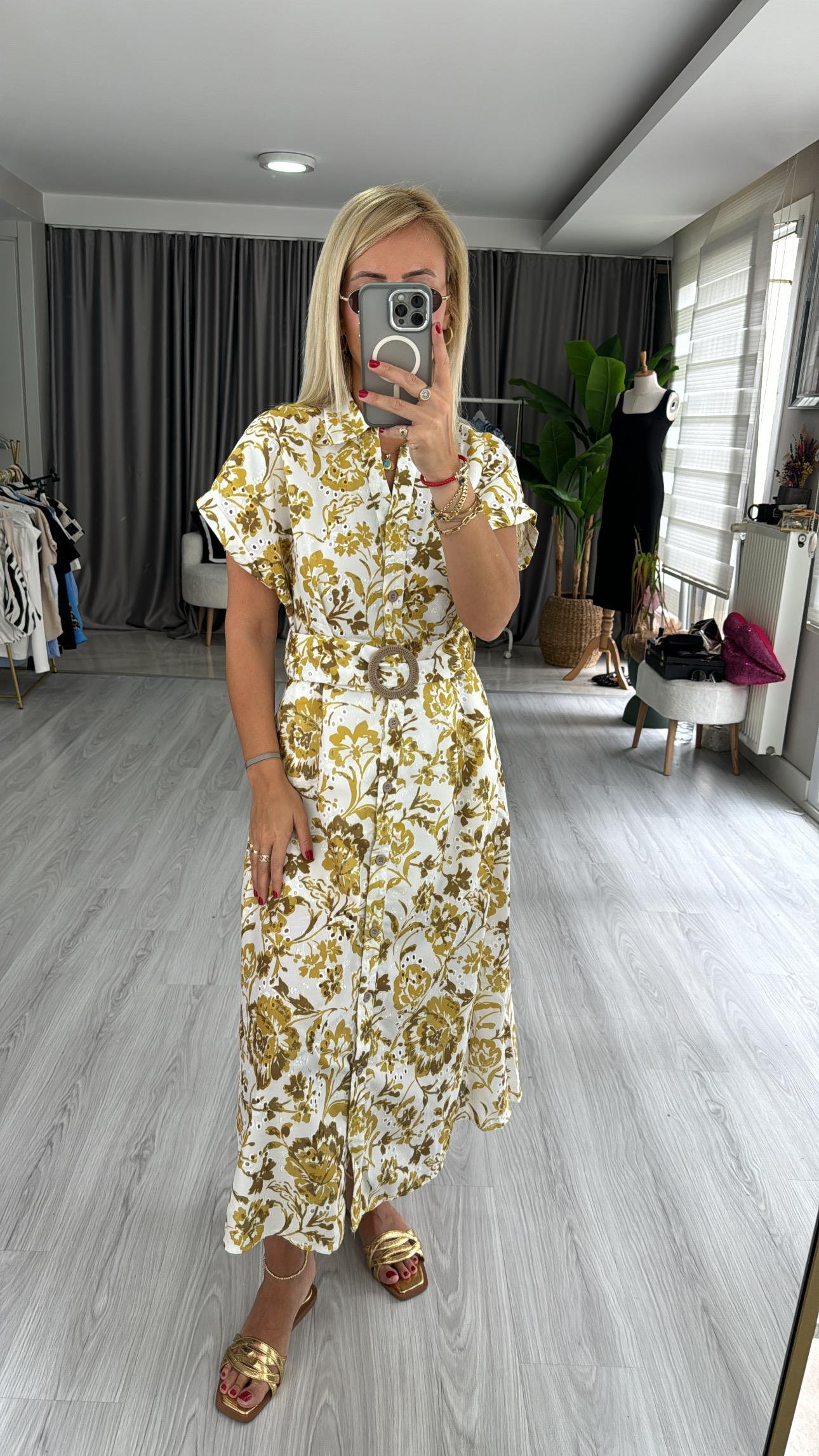 ORJİNAL MODEL KEMERLİ YEŞİL FİSTO ELBİSE