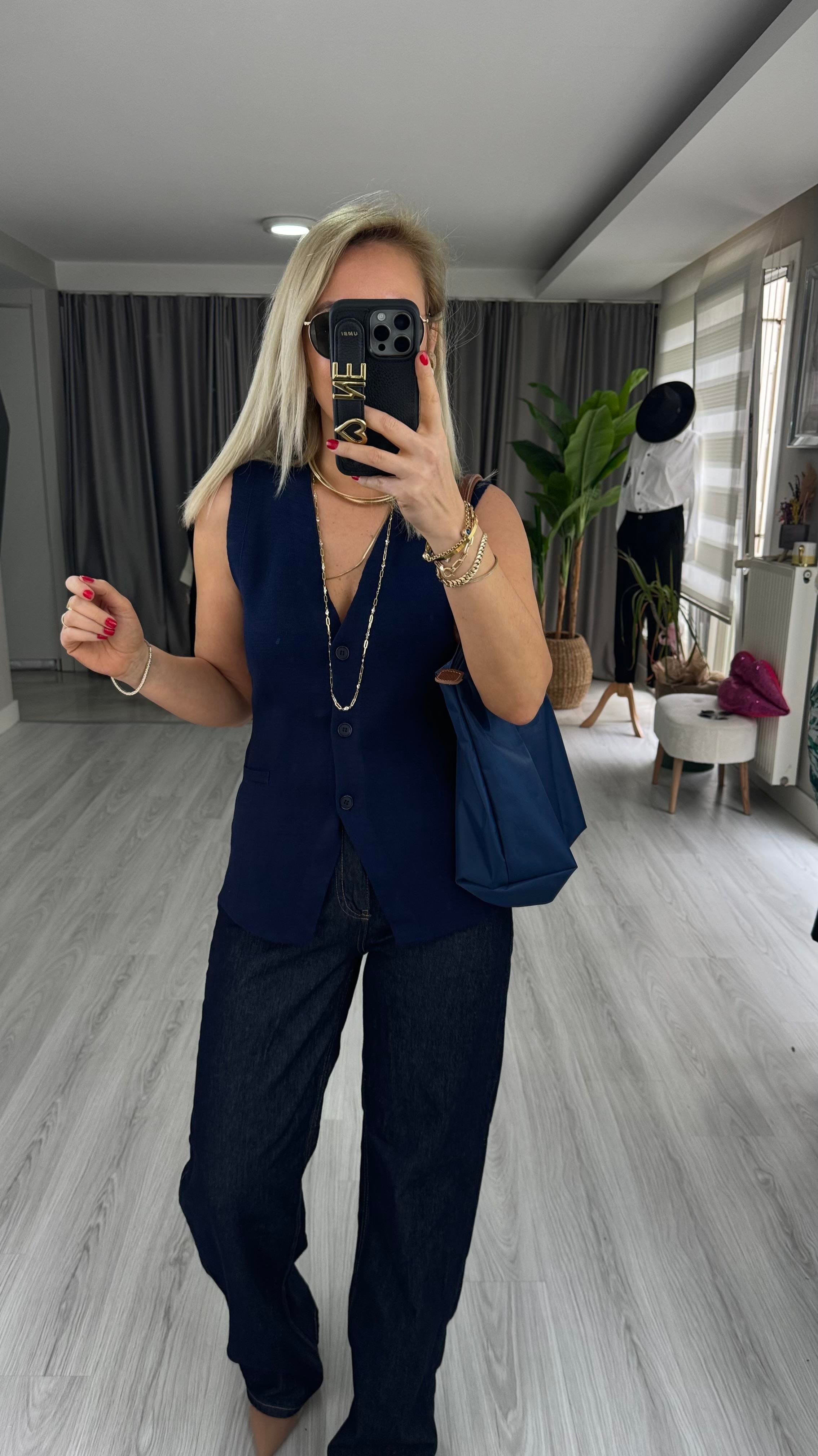 ORJİNAL MODEL LACİVERT MERSERİZE YELEK