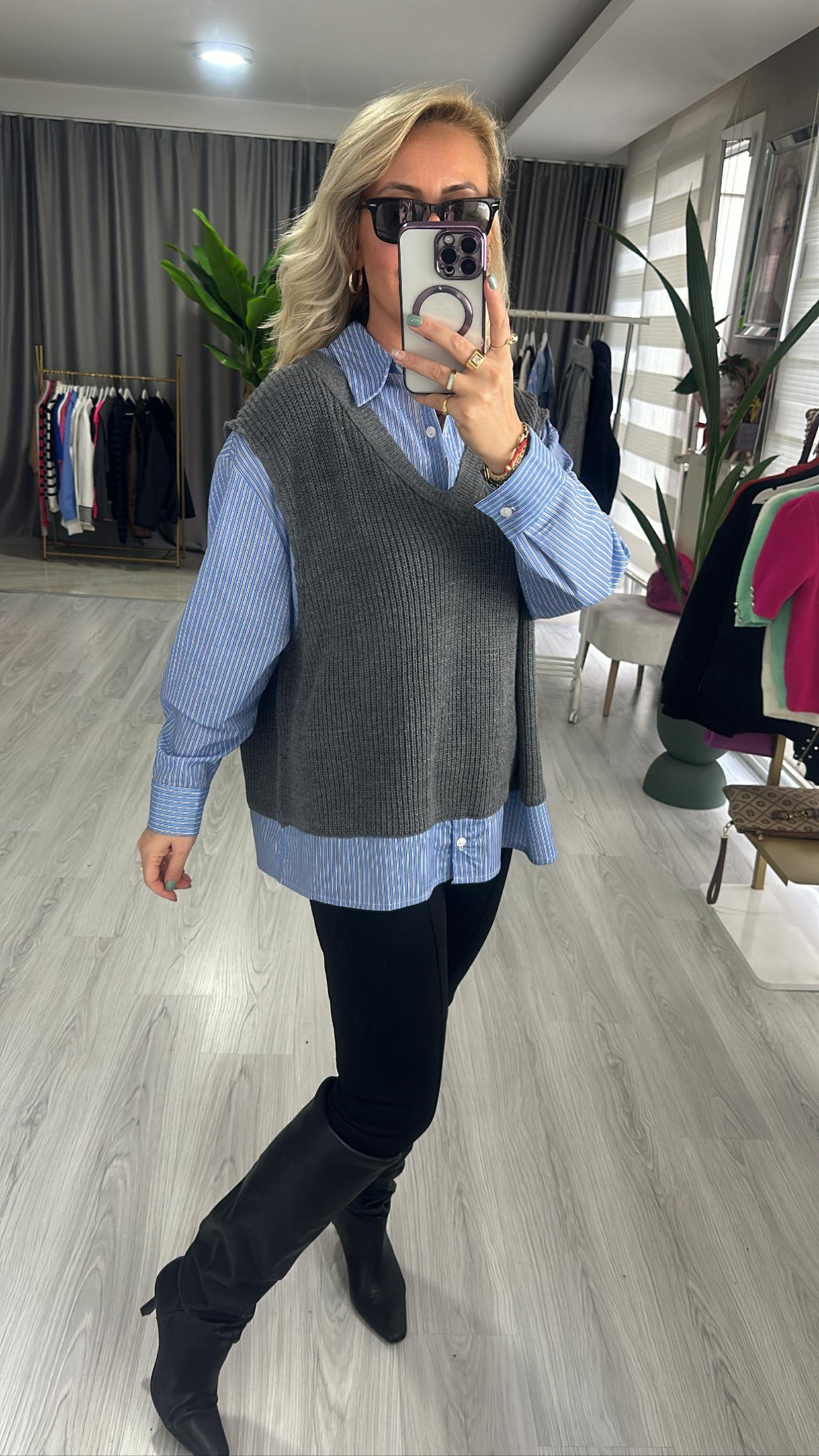 ORJİNAL MODEL SÜETER GARNİLİ POPLİN GÖMLEK