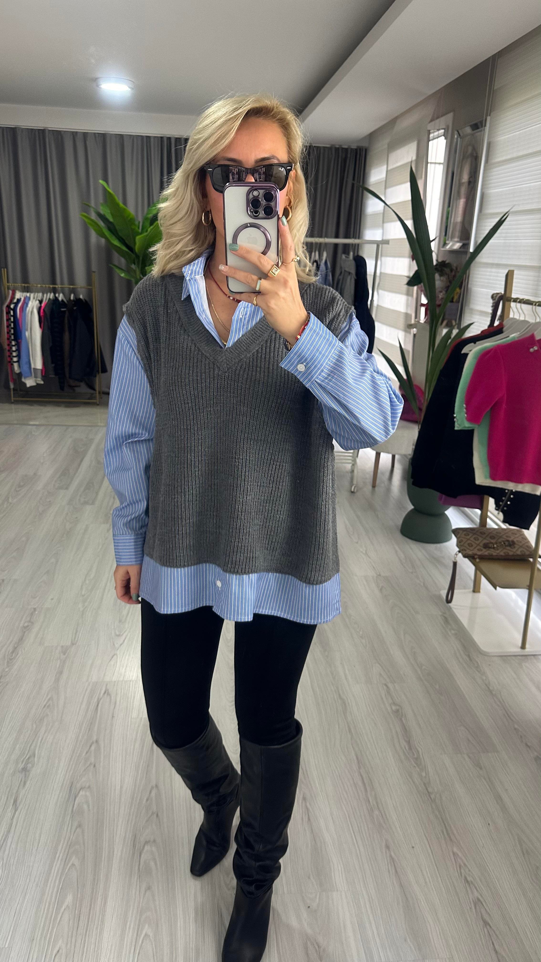 ORJİNAL MODEL SÜETER GARNİLİ POPLİN GÖMLEK