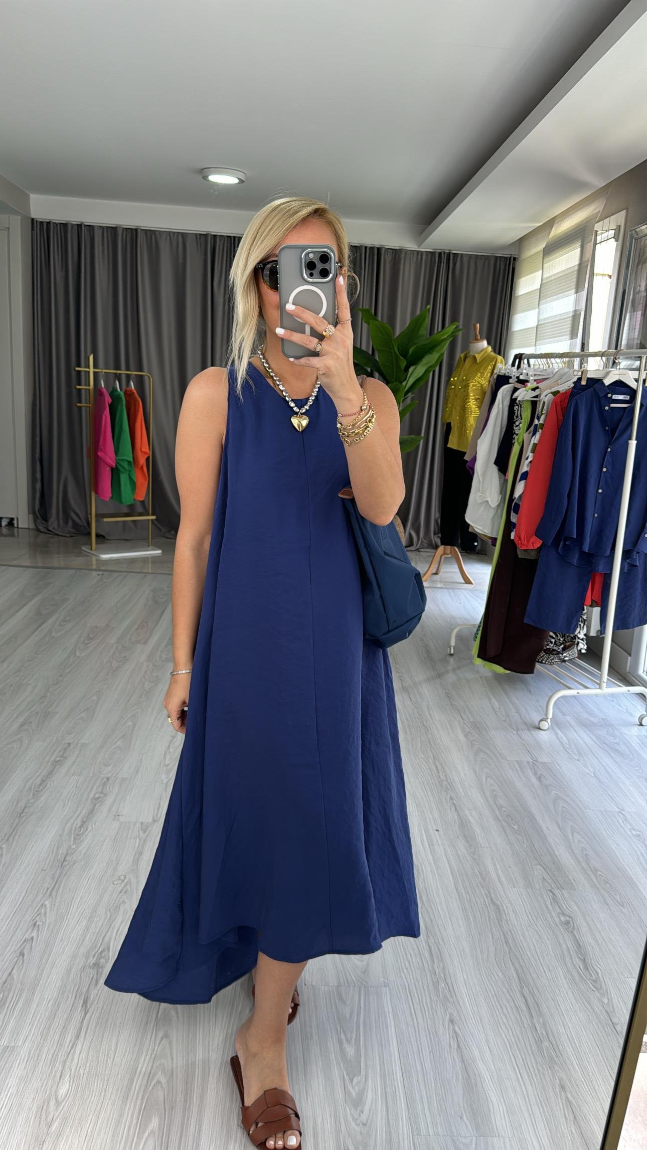 ORJİNAL MODEL TENCEL LACİVERT ELBİSE