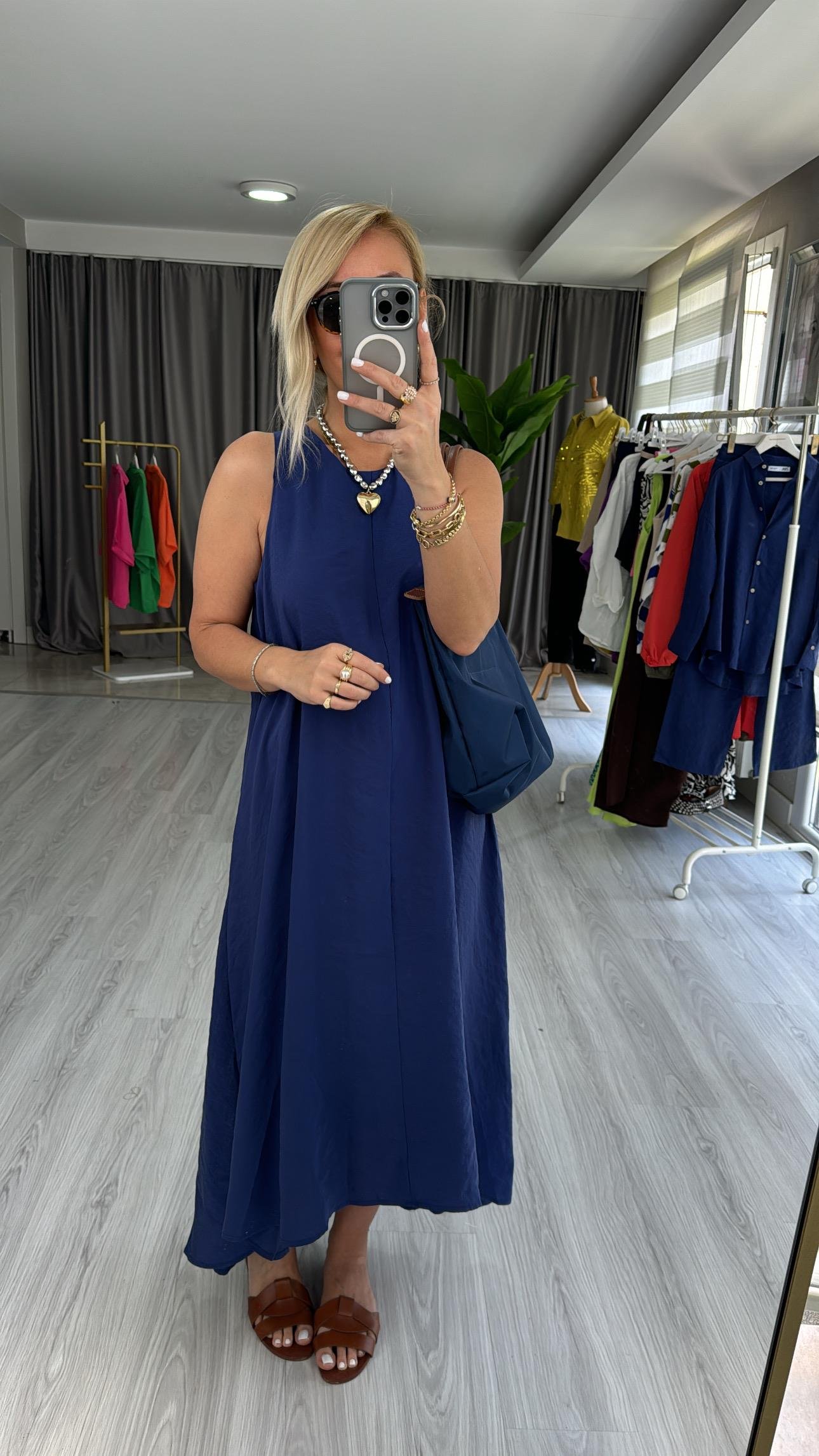 ORJİNAL MODEL TENCEL LACİVERT ELBİSE