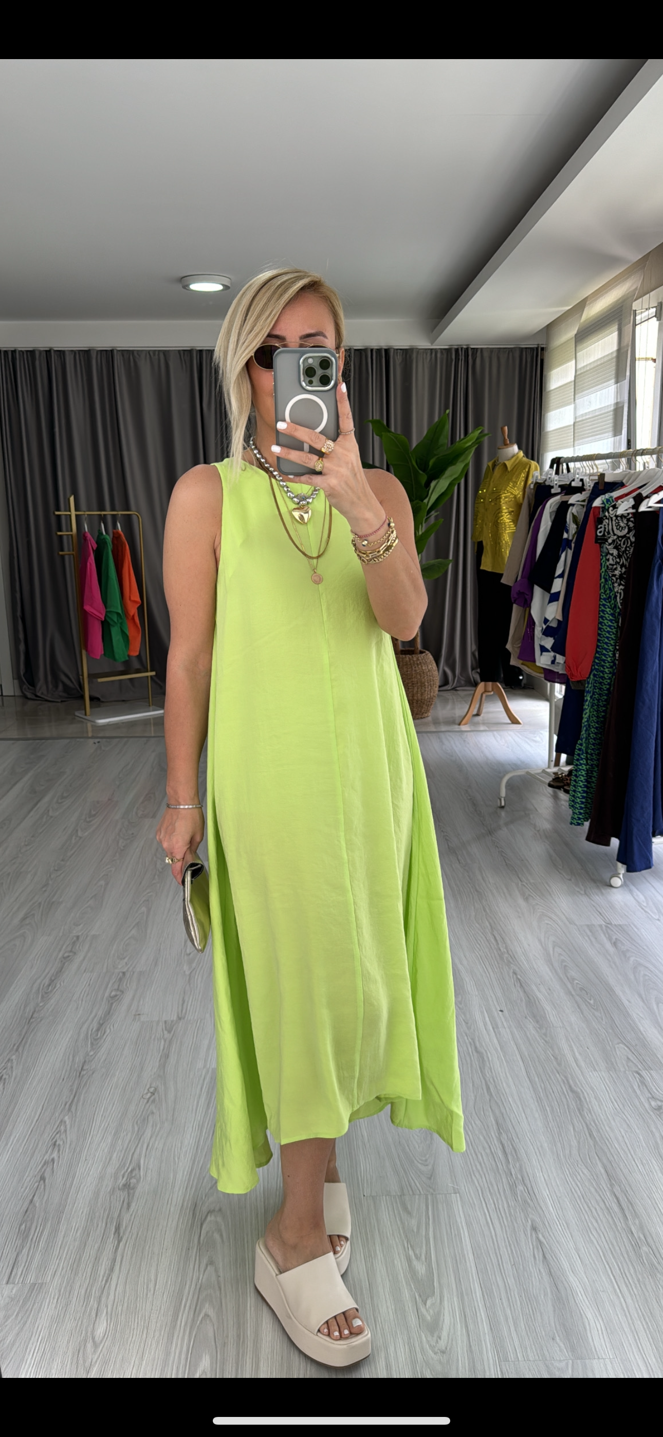 ORJİNAL MODEL TENCEL NEON YEŞİL ELBİSE