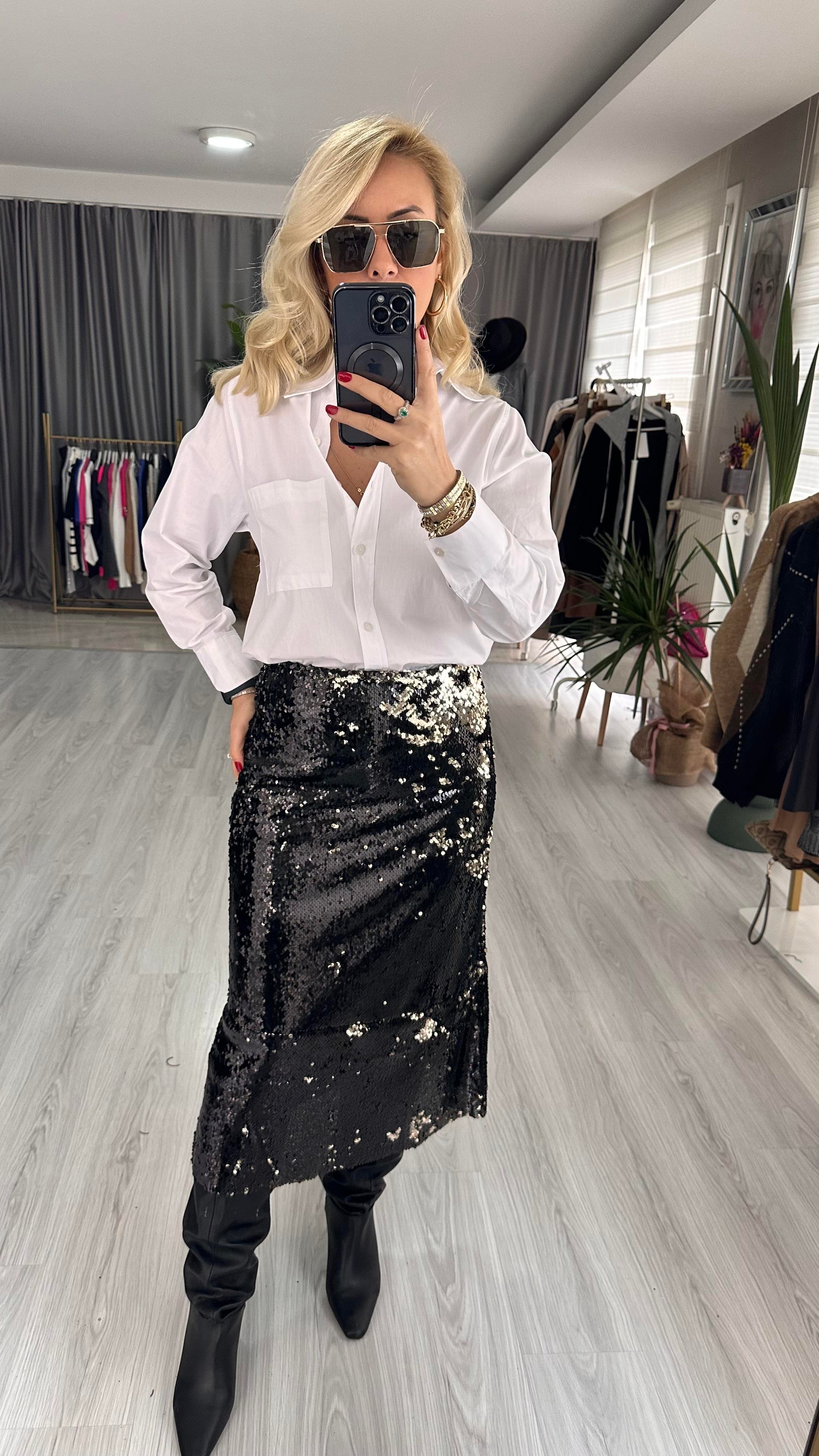 PAYETLİ SİYAH ÇAN ETEK