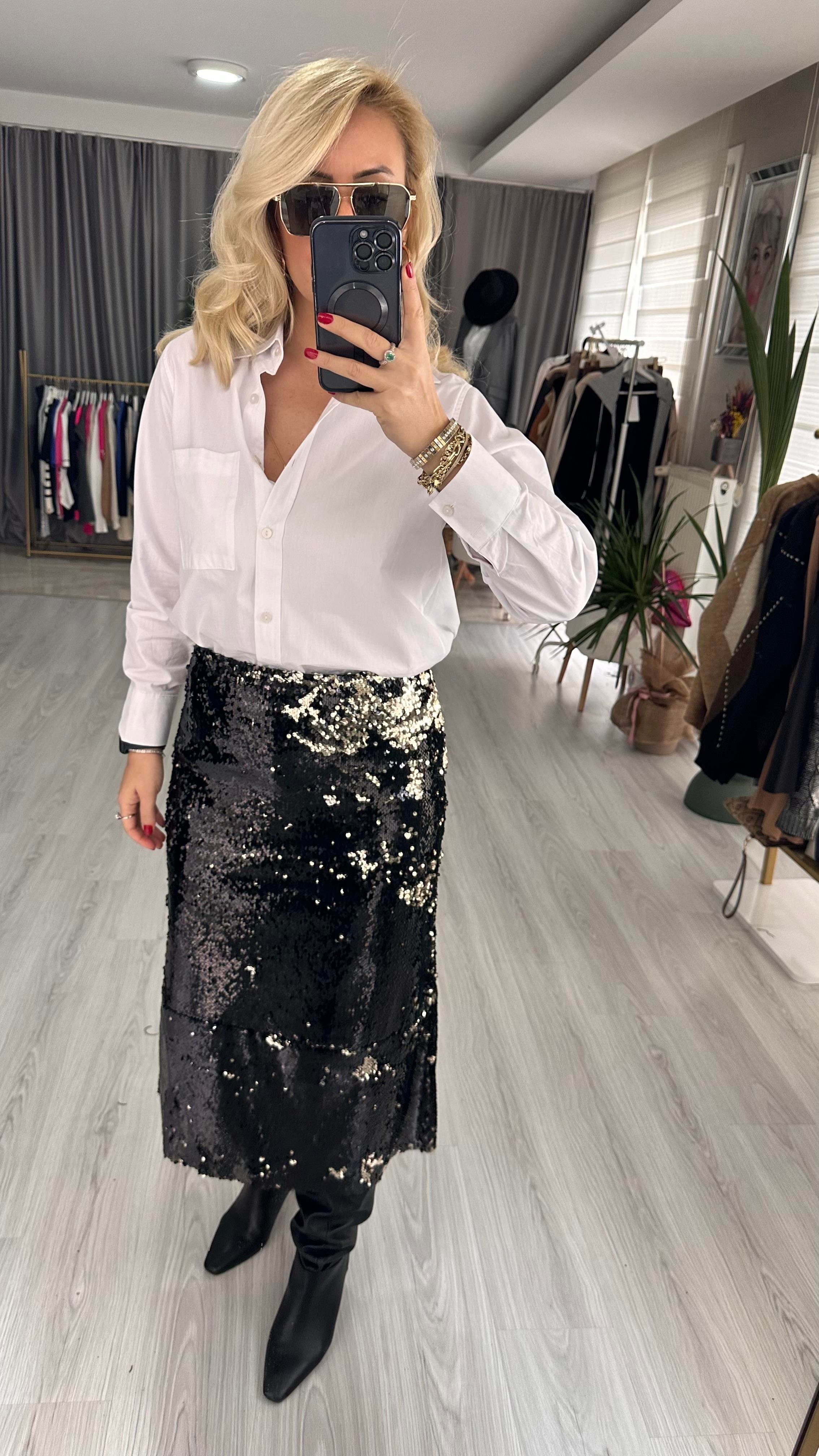 PAYETLİ SİYAH ÇAN ETEK