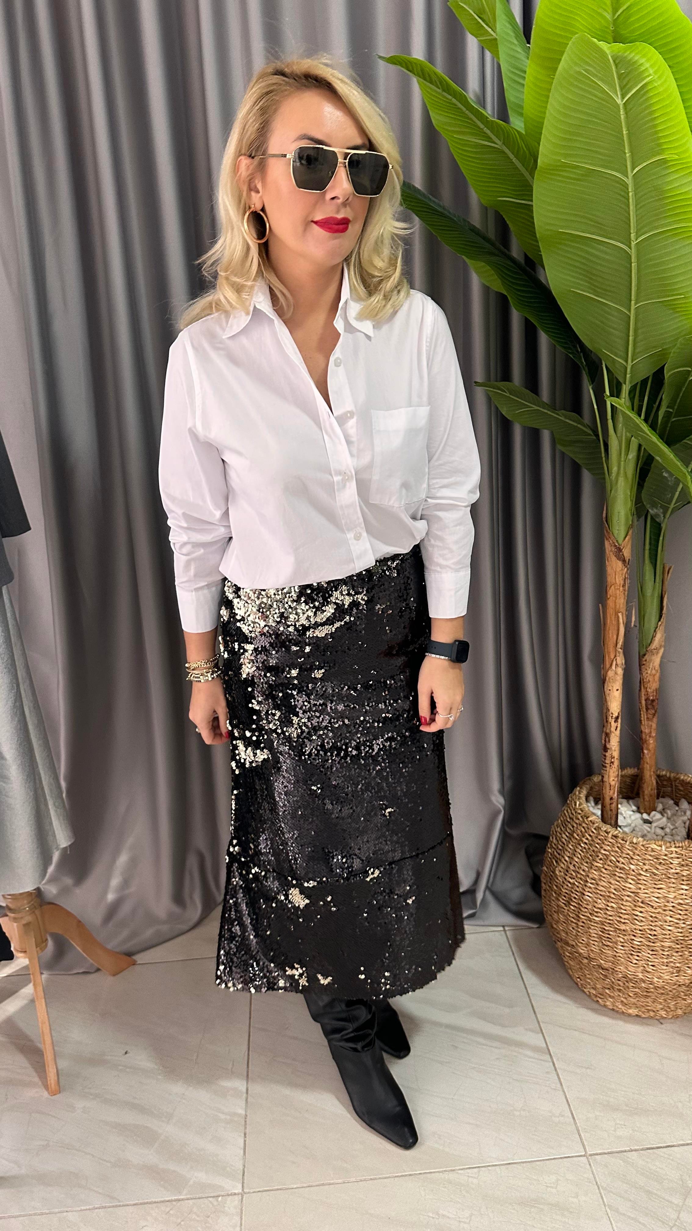 PAYETLİ SİYAH ÇAN ETEK