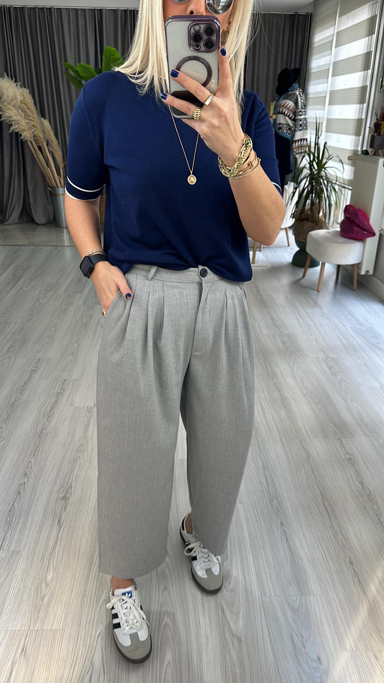 PİLELİ GRİ PANTOLON