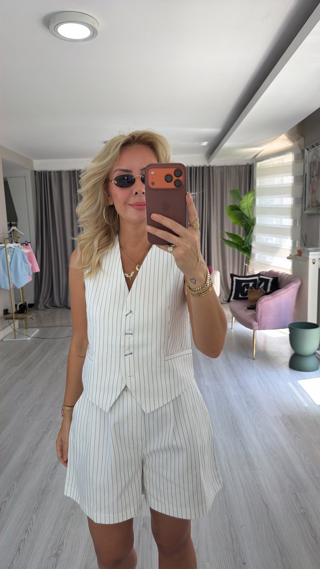 Premium Çizgili Yelek Şort Takım